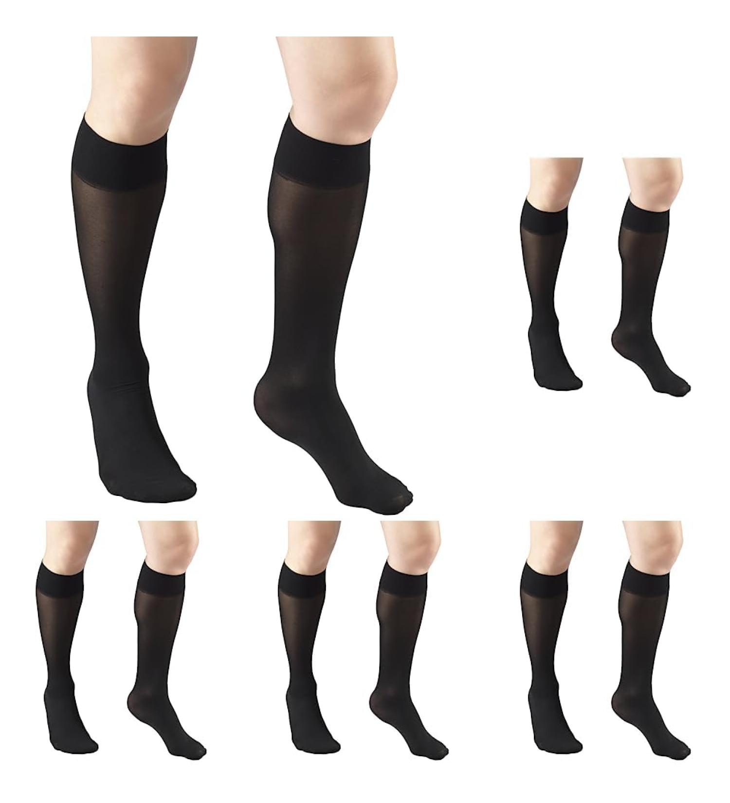 Truform Sheer Compression Stockings | 8-15 mmHg Knee High 20 Denier Black - Women's Medium (Pack of 5) | International Shipping Available - Buy Online on GoSupps.com