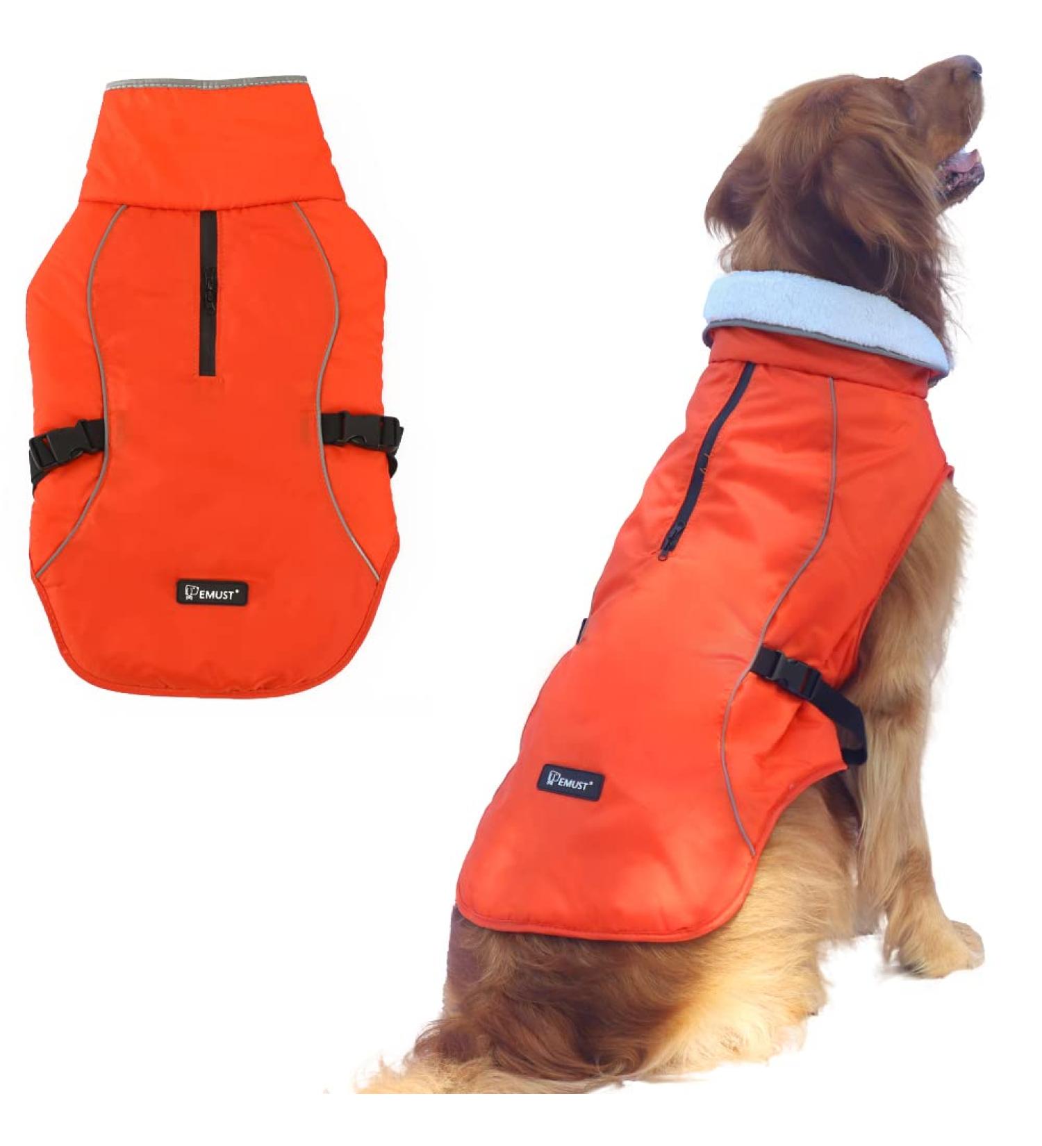 EMUST Waterproof Winter Dog Coat with Warm Fleece Lining | Orange | X-Large (S-3XL) - Buy Online on GoSupps.com