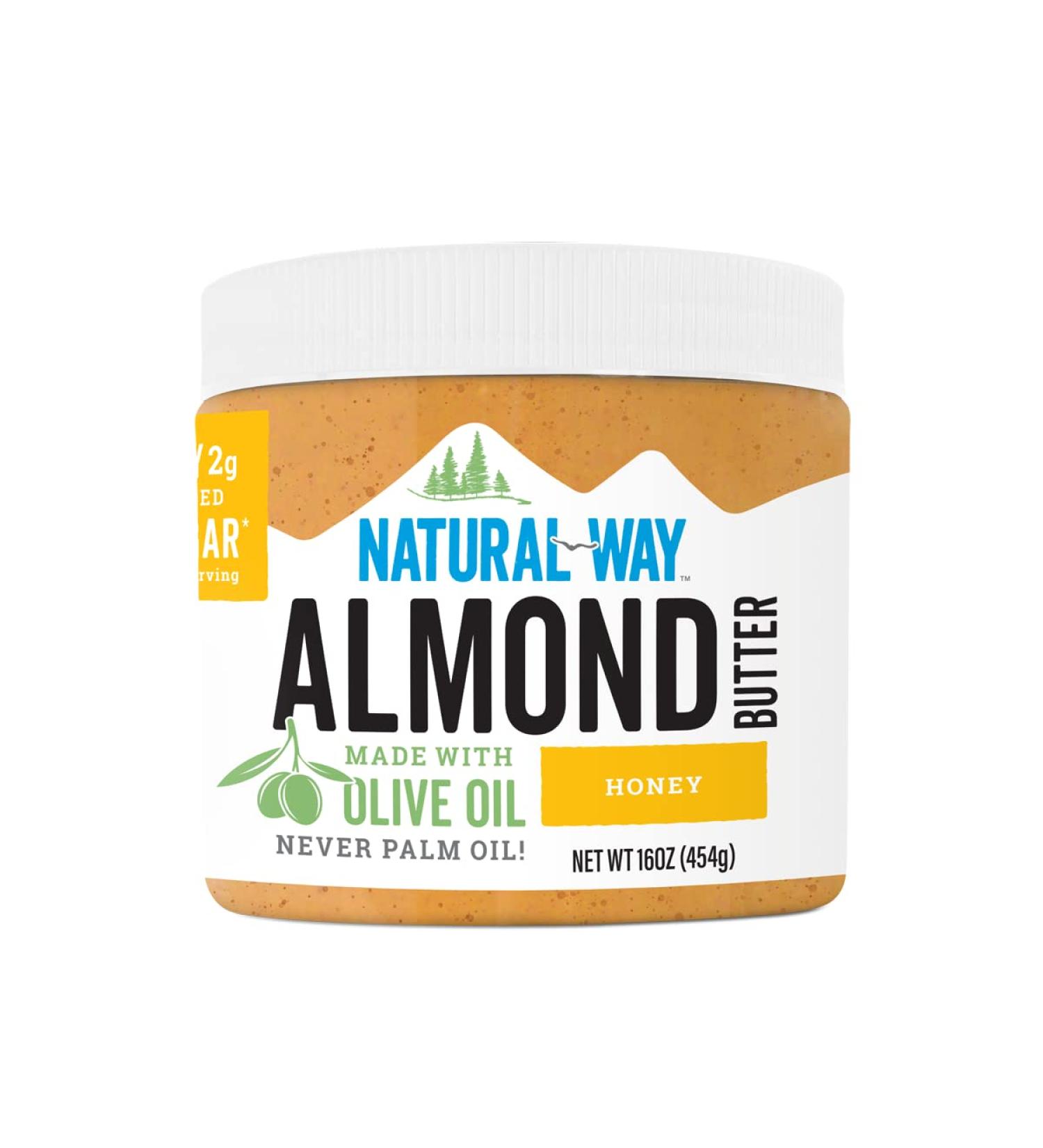 Natural Almond Butter Honey Jar 16oz - Olive Oil, No Hydrogenated Oils, Non-GMO, Gluten Free - 1lb Honey Pack - Buy Online on GoSupps.com