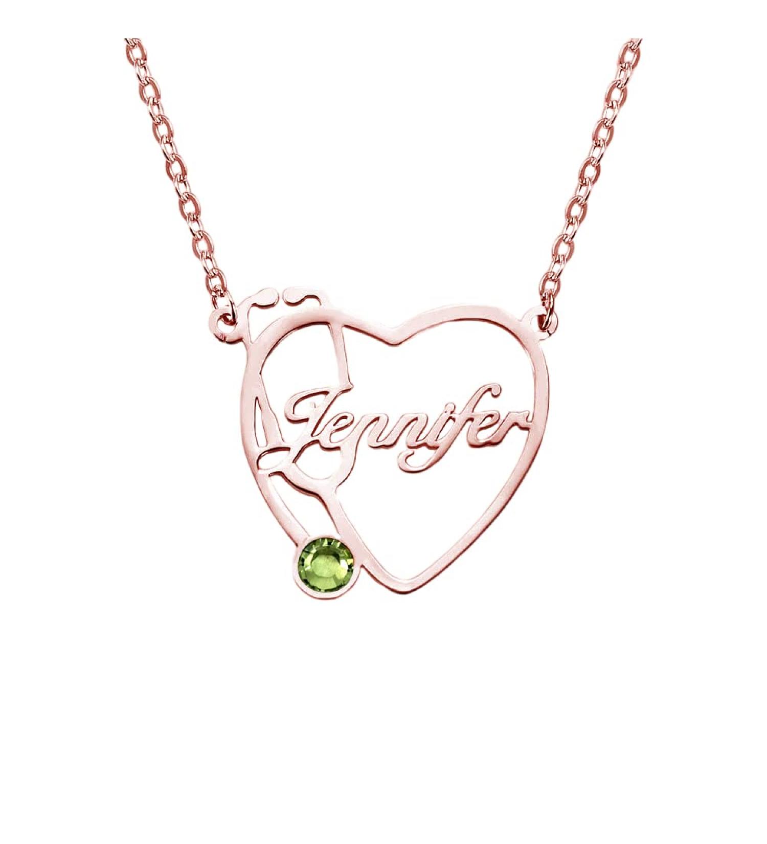 Personalized S925 Nurse Graduation Heart Stethoscope Necklace | Custom Name & Birthstone | Rose Gold Gift - Buy Online on GoSupps.com