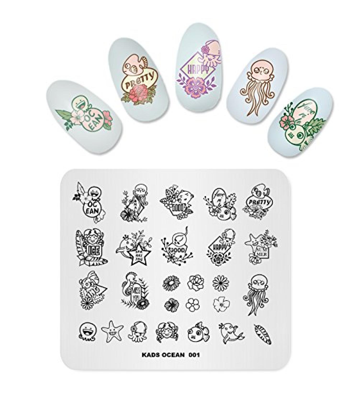 Ocean Marine Cartoon Nail Stamping Plate with Octopus and Crab Patterns | Nail Art Stamper Tool OC001 - Buy Online on GoSupps.com