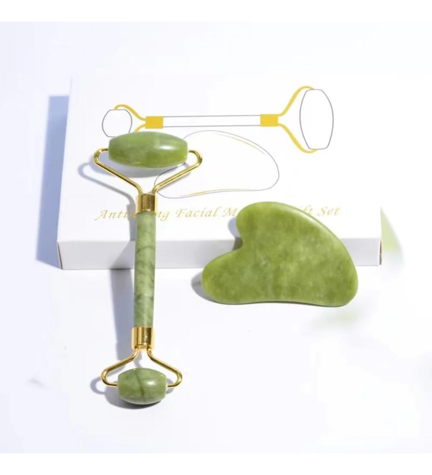 GLOW LUX Jade Roller & Gua Sha Set - Boost Radiance Reduce Puffiness & Enhance Skincare Routine - International Shipping Available - Buy Online on GoSupps.com