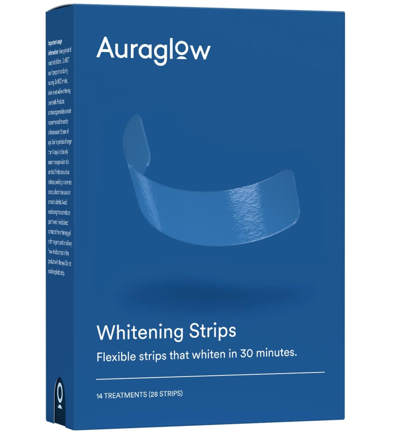 Auraglow Teeth Whitening Strips 28 Strips - Enamel Safe, 14 Day Treatment with Hydrogen Peroxide for Whiter Teeth - Buy Online on GoSupps.com