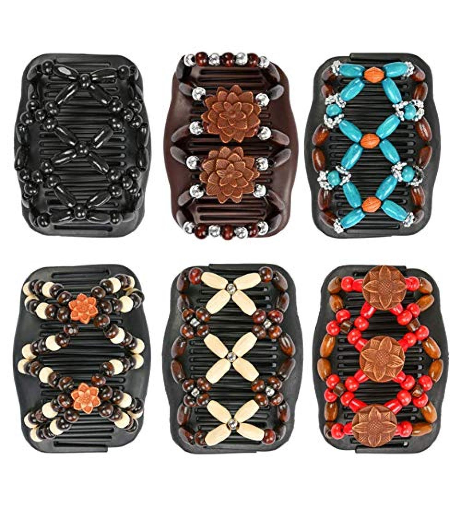 6 Pieces Beads Hair Combs Magic Elastic Hair Clips Stretchy Hair Comb Double Clips for Women Girls Hair Accessory - Buy Online on GoSupps.com