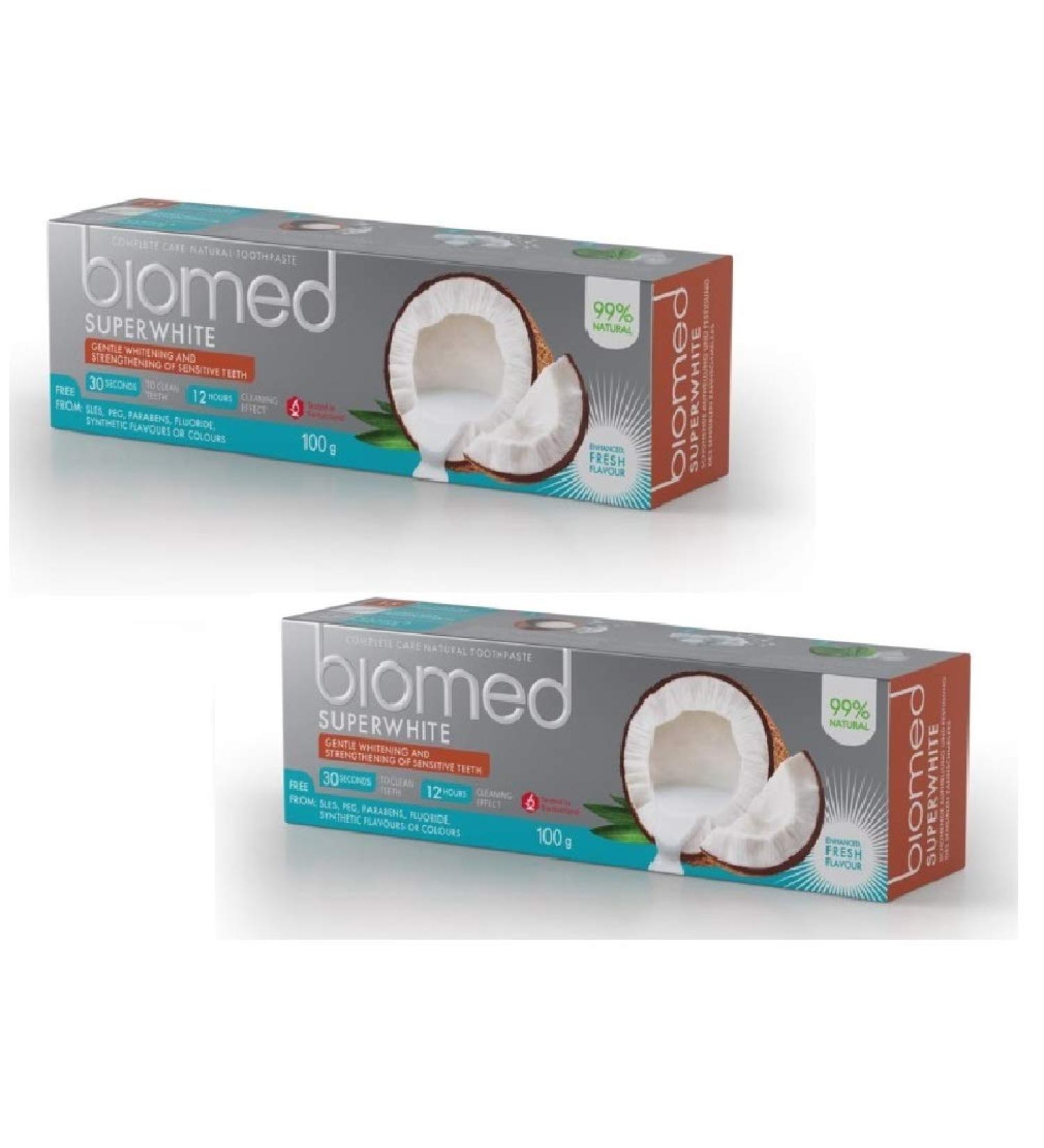 BIOMED Super White Fluoride-Free Coconut Oil Toothpaste - 99% Natural Ingredients Value Pack 100g x 2 - International Shipping Available - Buy Online on GoSupps.com