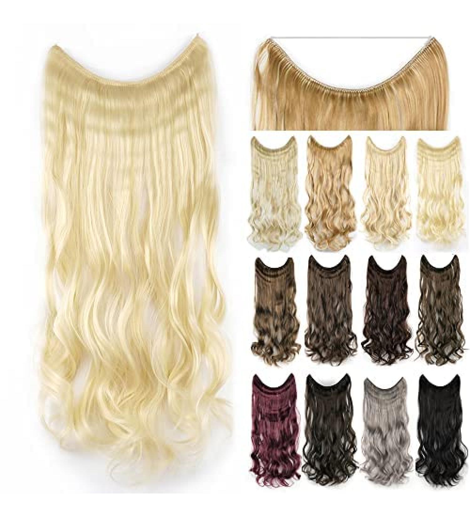 Imissu 22 '' 26 'Long body corrugated hair extensions Fish cord Hair part Synthetic invisible headgear flip curly hair extension pieces (26 inches 613 blond) 26 inch 613 blonde