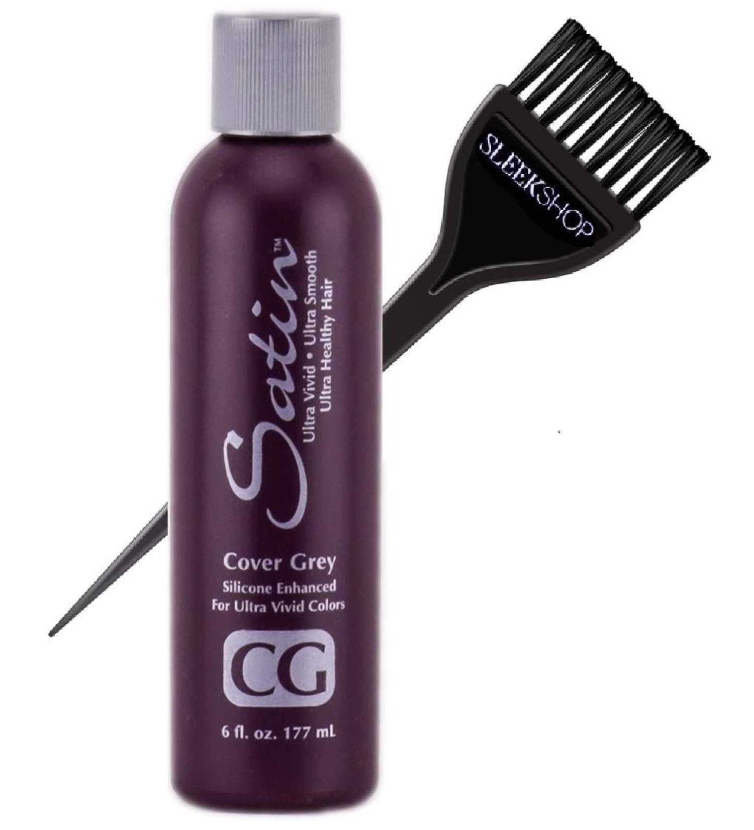 Satin Hair Developer, Silicone Enhancing for Ultra Rich Vivid Colors (w/Sleek Brush) Haircolor Dye Activator, Hydrogen Peroxide (CG - Cover Grey - 6 oz size) CG - Cover Grey - 6 Ounce size