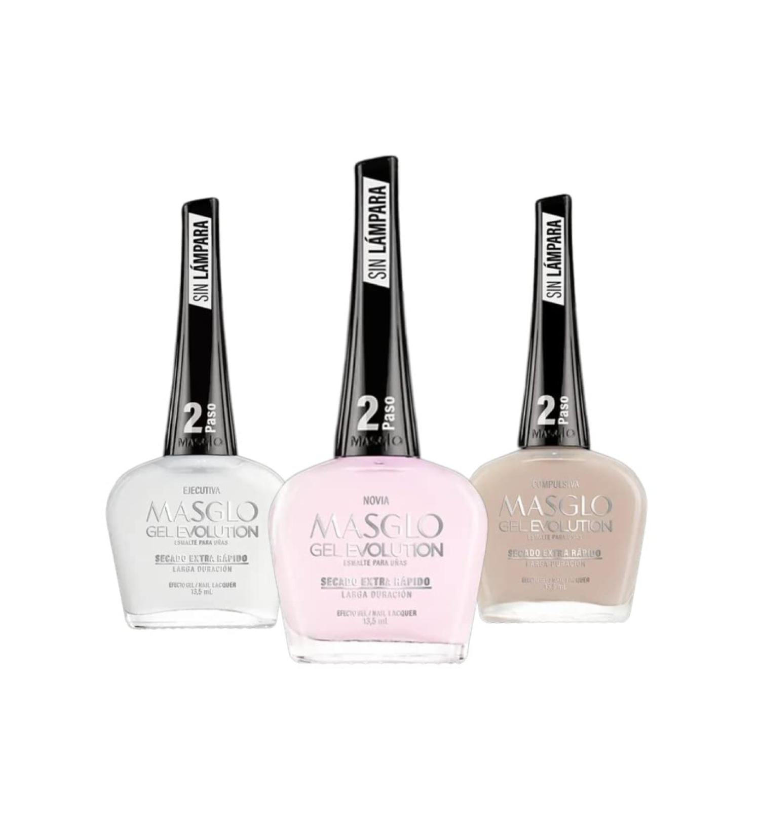 MASGLO GEL EVOLUTION Nail Polish Set - 3 Gel Effect Shades | No UV/LED Lamp Needed | Up to 12 Days Duration - Executive Selection - Buy Online on GoSupps.com