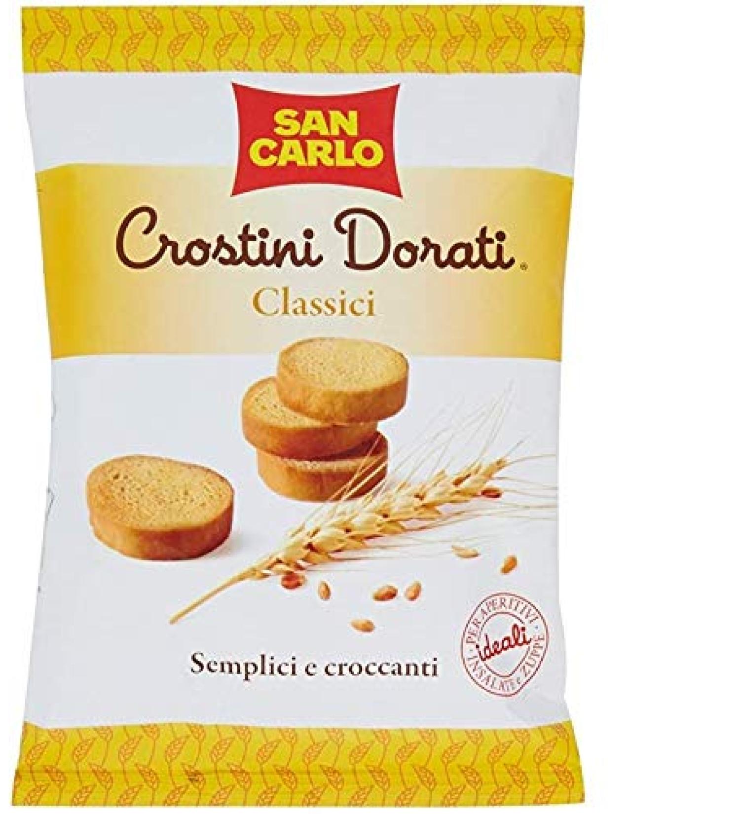 14x San Carlo Crostini Dorati Salzig Salzig Snack Crunchy Crouton 75g of tiny slices Roasted and fried bread 100% Italian product
