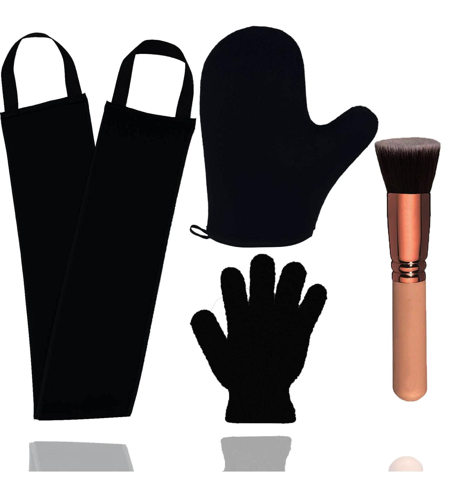 4 Pack Self Tanning Mitt Applicator Kit with Back Applicator, Exfoliating Glove, and Face Tanner Brush - Sunless Tan Set (Black) - Buy Online on GoSupps.com
