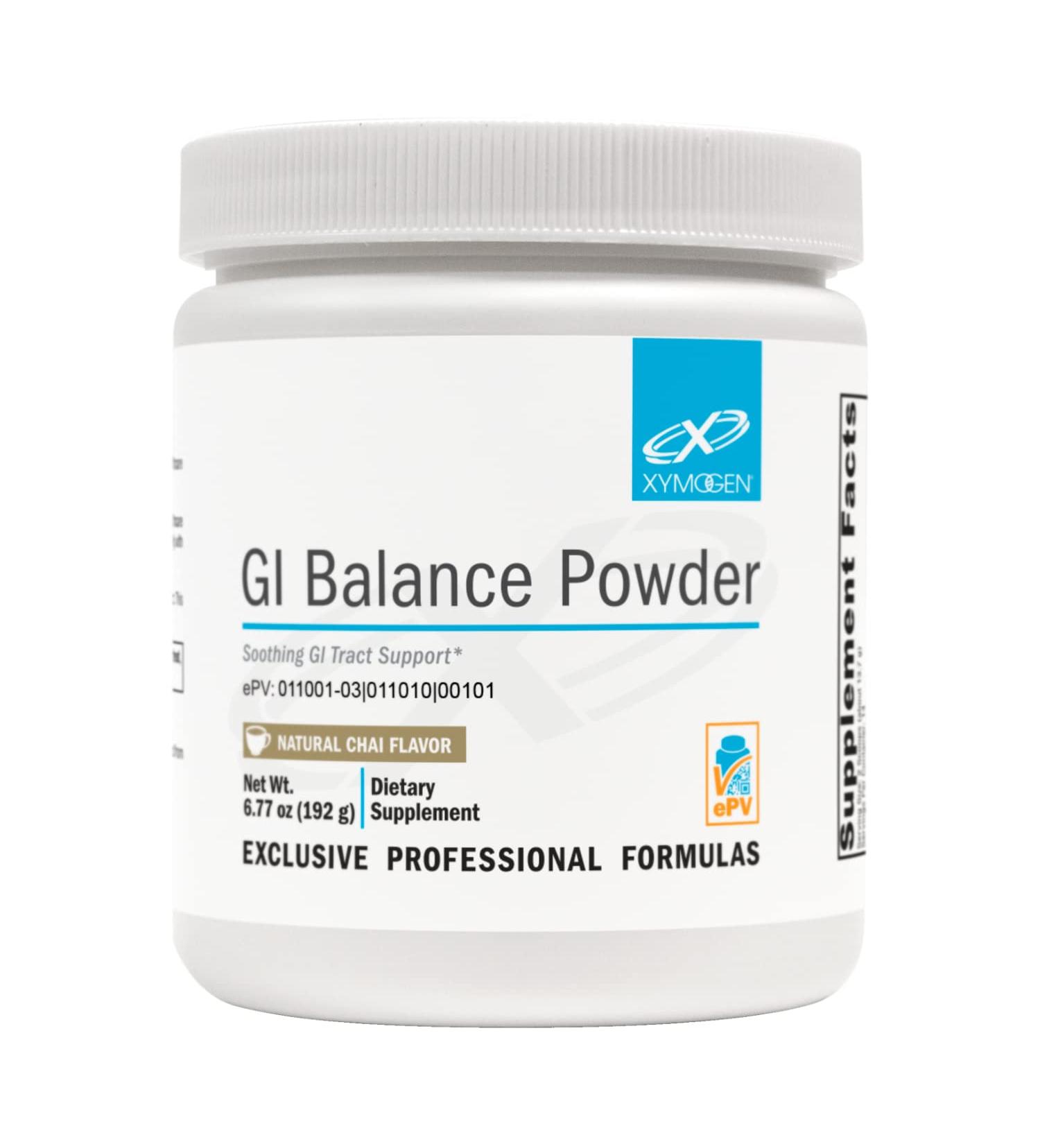 XYMOGEN GI Balance Powder - Soothing GI Tract Support with Marshmallow Root, Licorice, Quercetin, Zinc, L-Carnosine, Aloe & Gastric Mucin - Supports Gut Health & Bowel Function - Chai (6.77 oz) - Buy Online on GoSupps.com