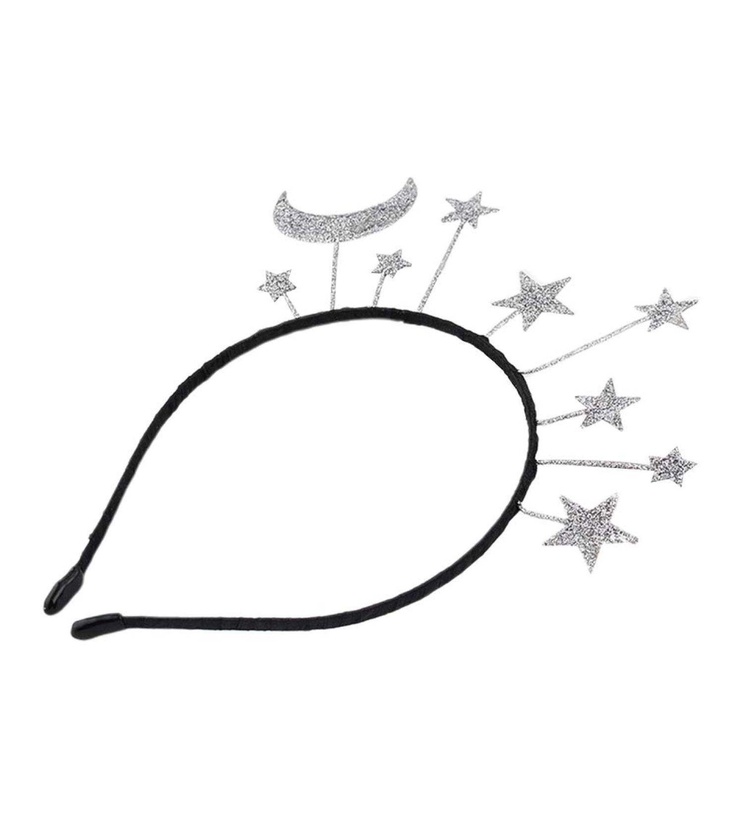 Wanmei Princess Girl Halloween Party Crown Headband - Glitter Powder Moon Star Charms Metal Alloy Birthday Tiara Headdress Gift - Buy Online on GoSupps.com