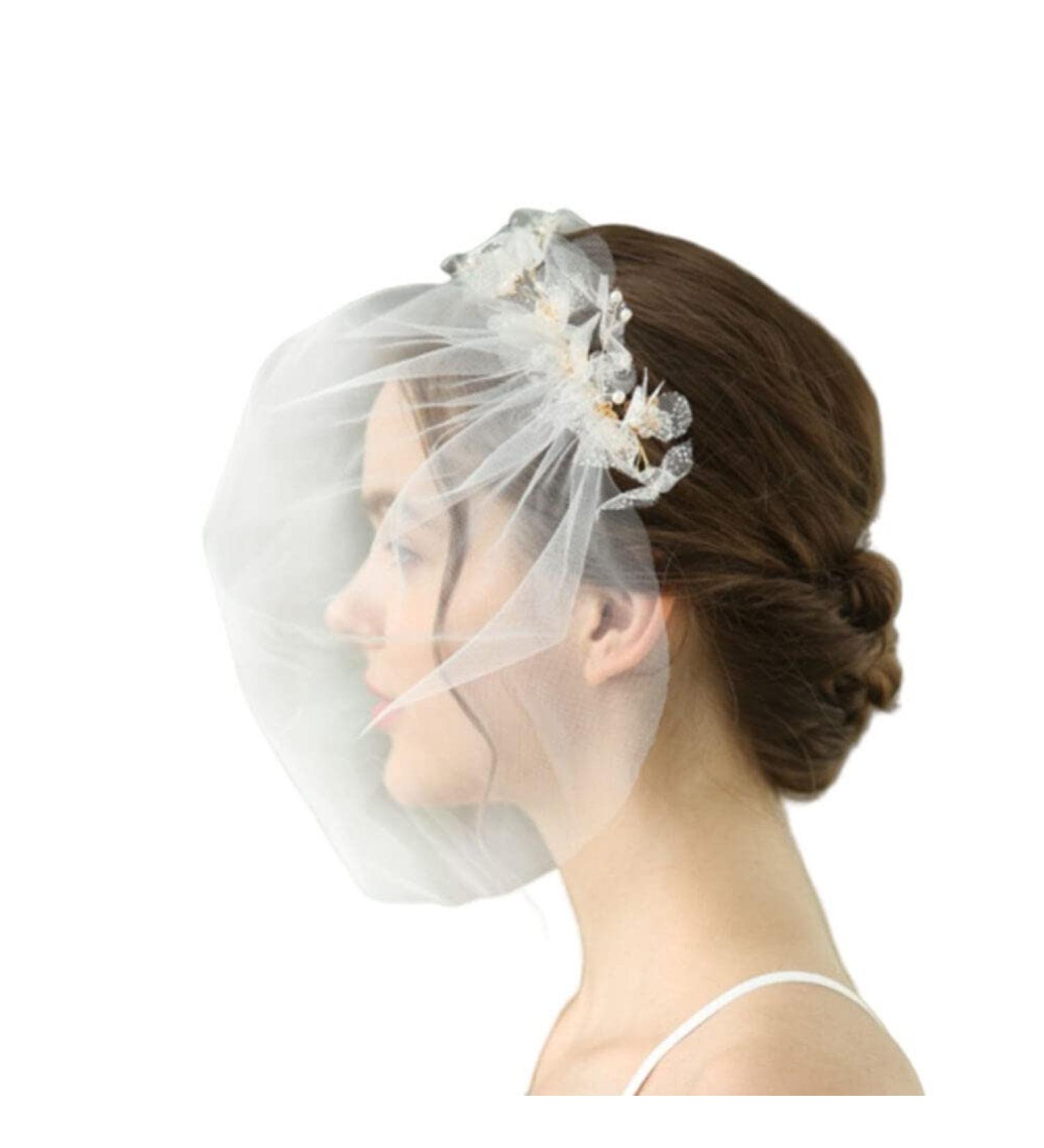minkissy Party Hair Accessories Wedding White Veil Veils for Brides Pearl White Veil Lace Bridal Veil Wedding Birdcage Veil Women Wedding Veil Golden Hairband Manual Women's Headband - Buy Online on GoSupps.com