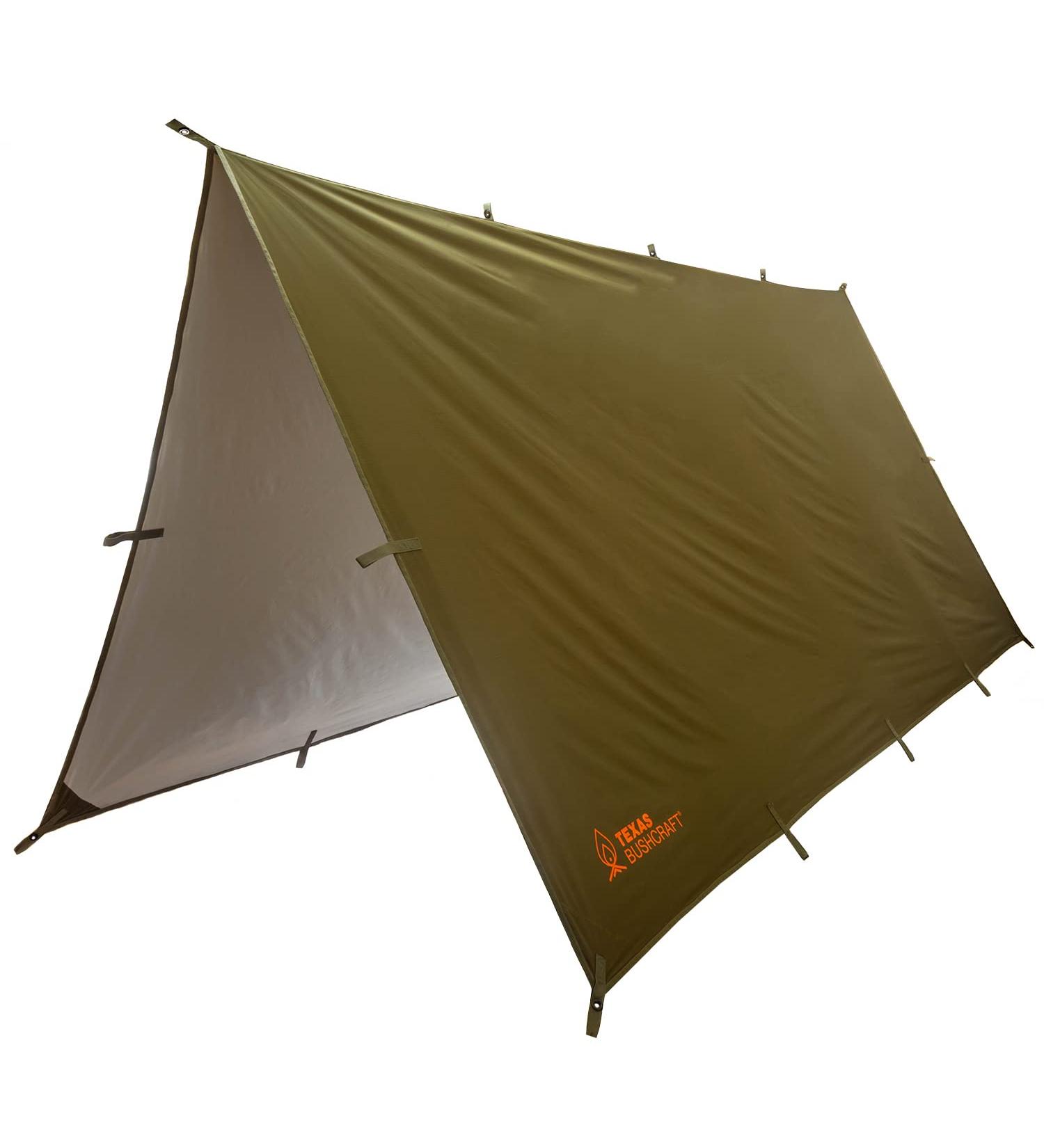 Texas Bushcraft Emergency Camping Tarp 10x10 - Waterproof Shelter for Backpacking and Hiking | 70D Ripstop Nylon Survival Tarp with Reflective Aluminized Polymer - Buy Online on GoSupps.com