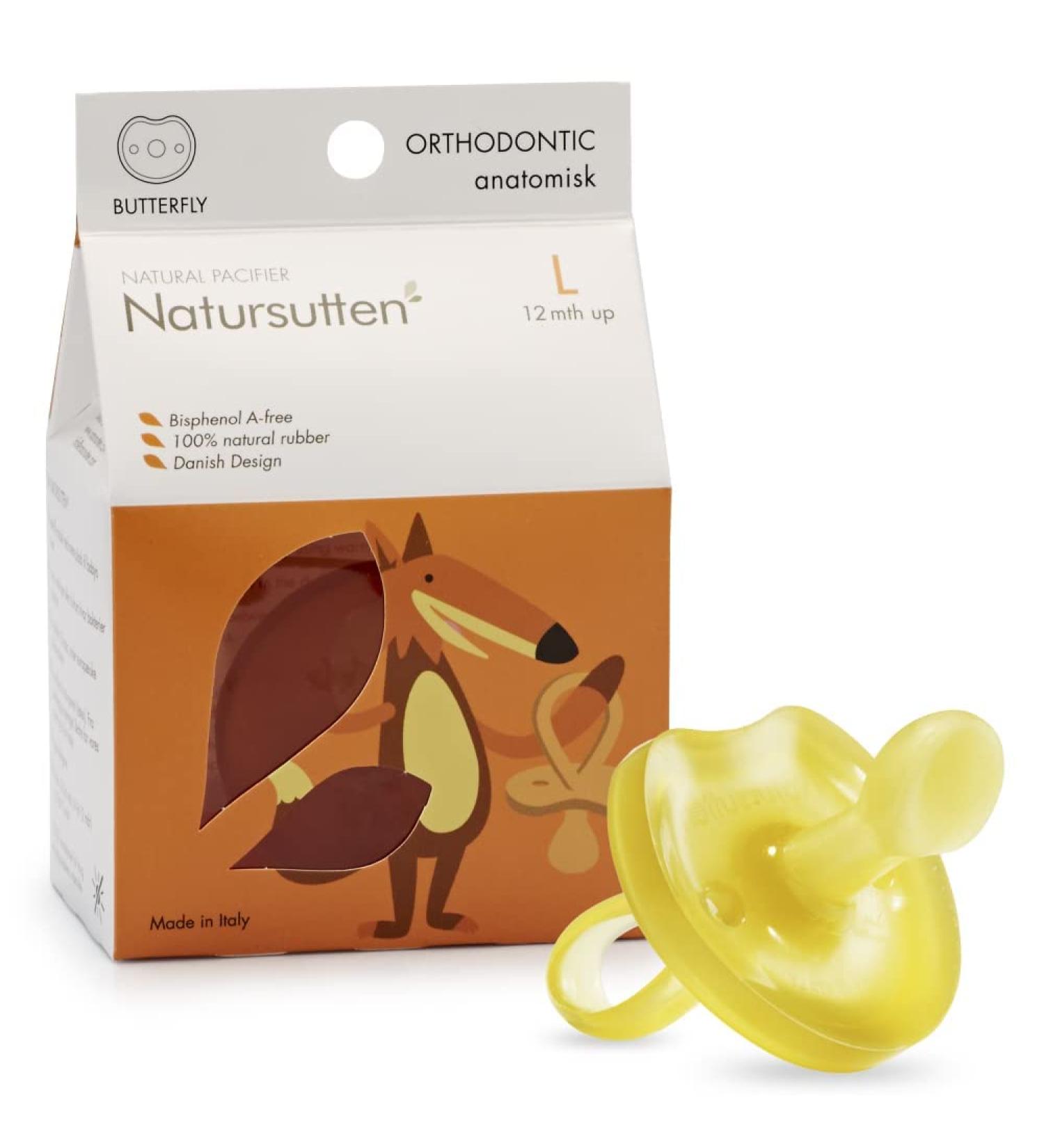 Natursutten Orthodontic Pacifier 12 Months & Up - BPA-Free Natural Rubber Butterfly Pacifier - Eco-Friendly - Made in Italy - Buy Online on GoSupps.com