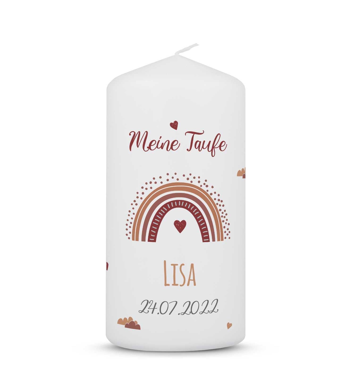 Personalized Rainbow Baptism Candle - Custom Name & Date | Unique Gravure Line Printed Gift for Kids - Red Christening Candle - Buy Online on GoSupps.com
