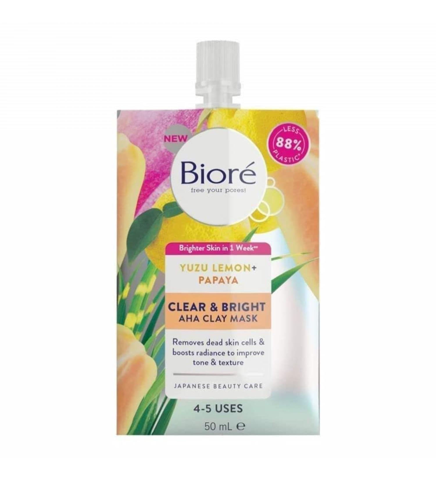 Biore Clear and Bright Yuzu Lemon + Papaya AHA Clay Face Mask 50 ml Clay Mask