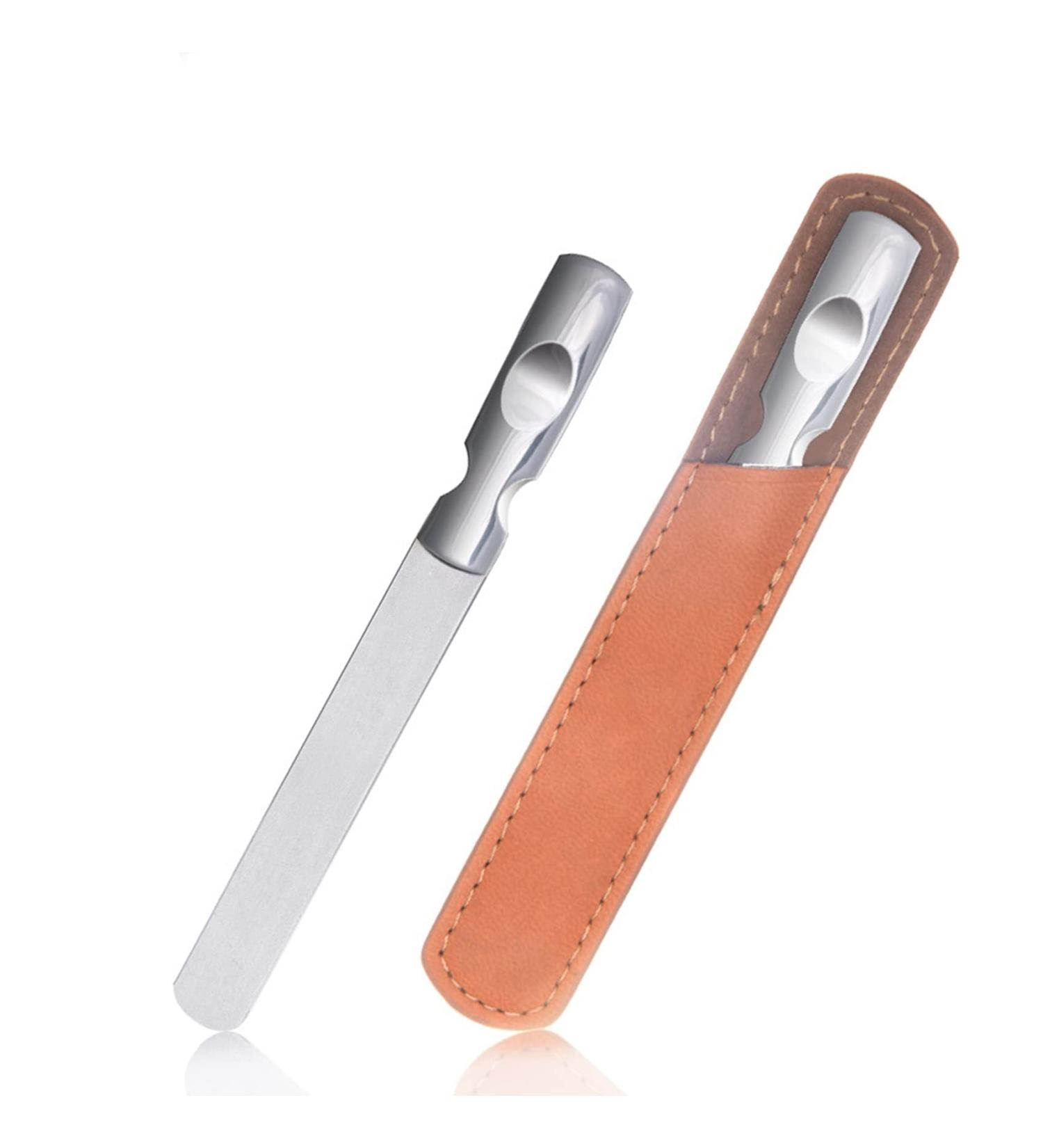 Olakin Stainless Steel Nail File Double Sided Metal Nail Buffer with Non-Slip Handle Nail Files with Leather Case for Men Women Children Manicure Cosmetics - Buy Online on GoSupps.com