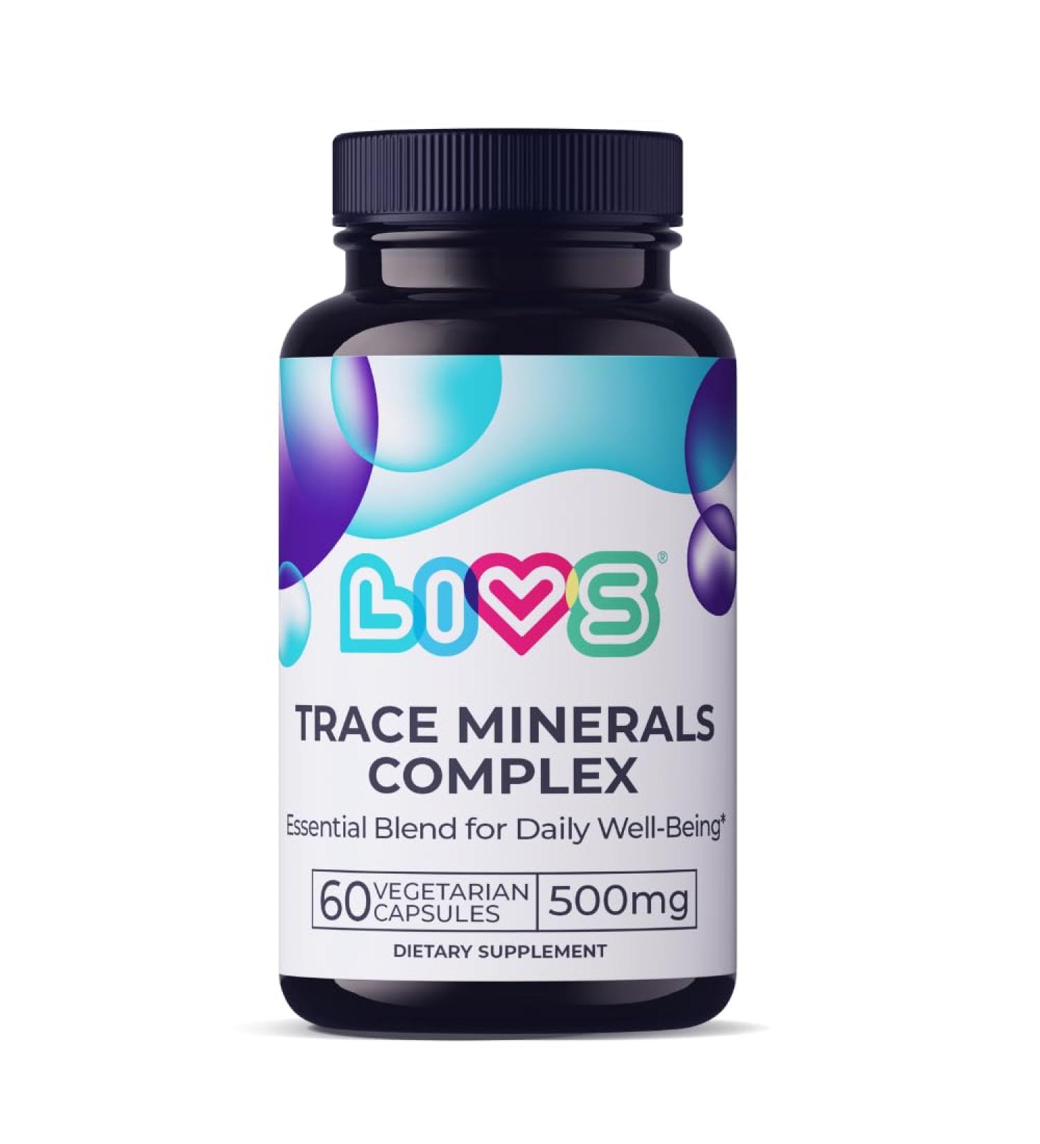 LIVS Trace Mineral Complex 500mg Vegetarian Capsules | 11 Essential Trace Minerals for Immune Cellular & Electrolyte Support | Daily Magnesium Supplement with Zinc Potassium Calcium 60 Count Trace Mineral Complex Pac  - Buy Online on GoSupps.com