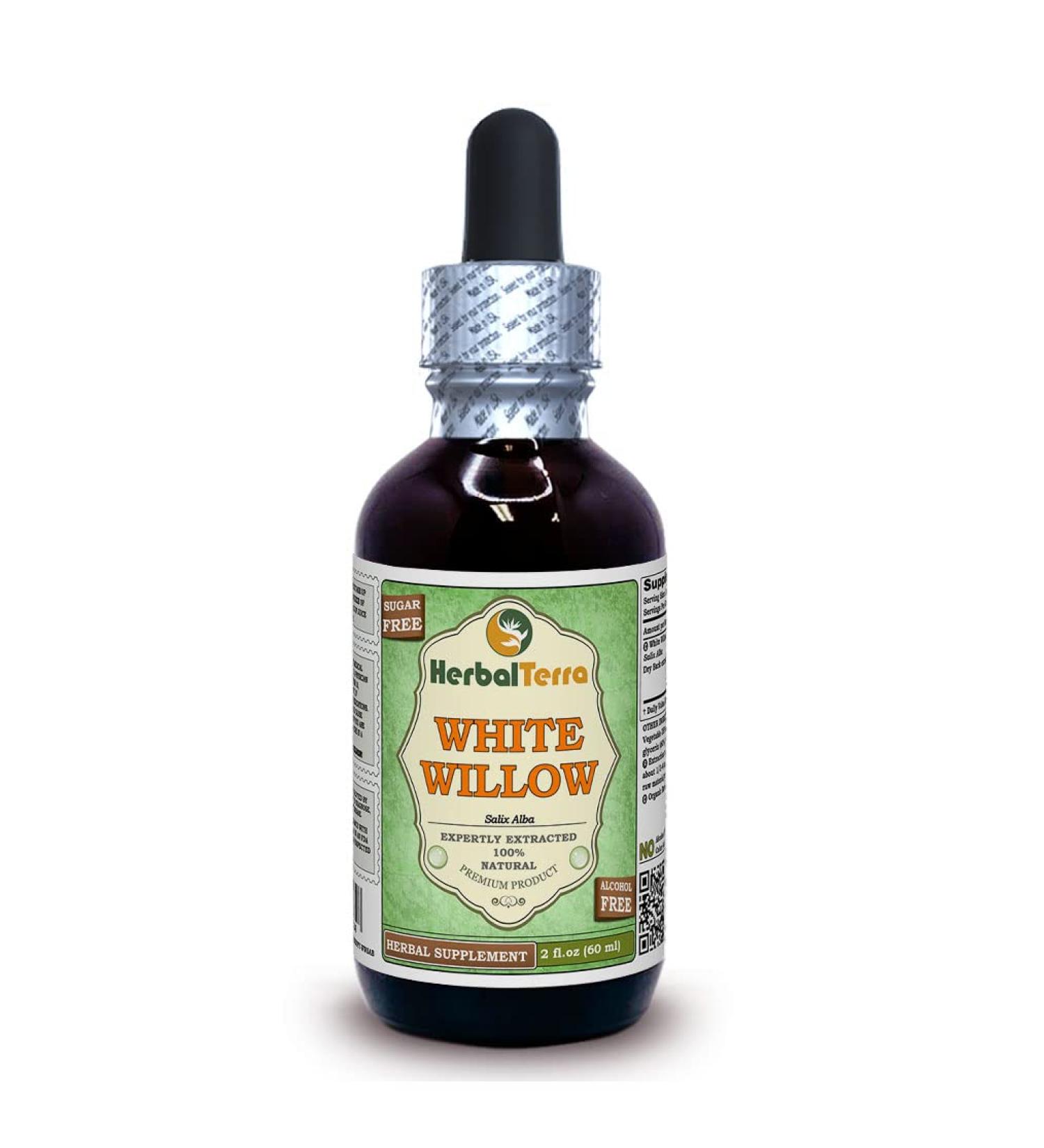 Herbal Terra LLC White Willow (Salix Alba) Glycerite Organic Dried Bark Alcohol-Free Liquid Extract 2 oz Alcohol-FREE 2 Fl Oz (Pack of 1)