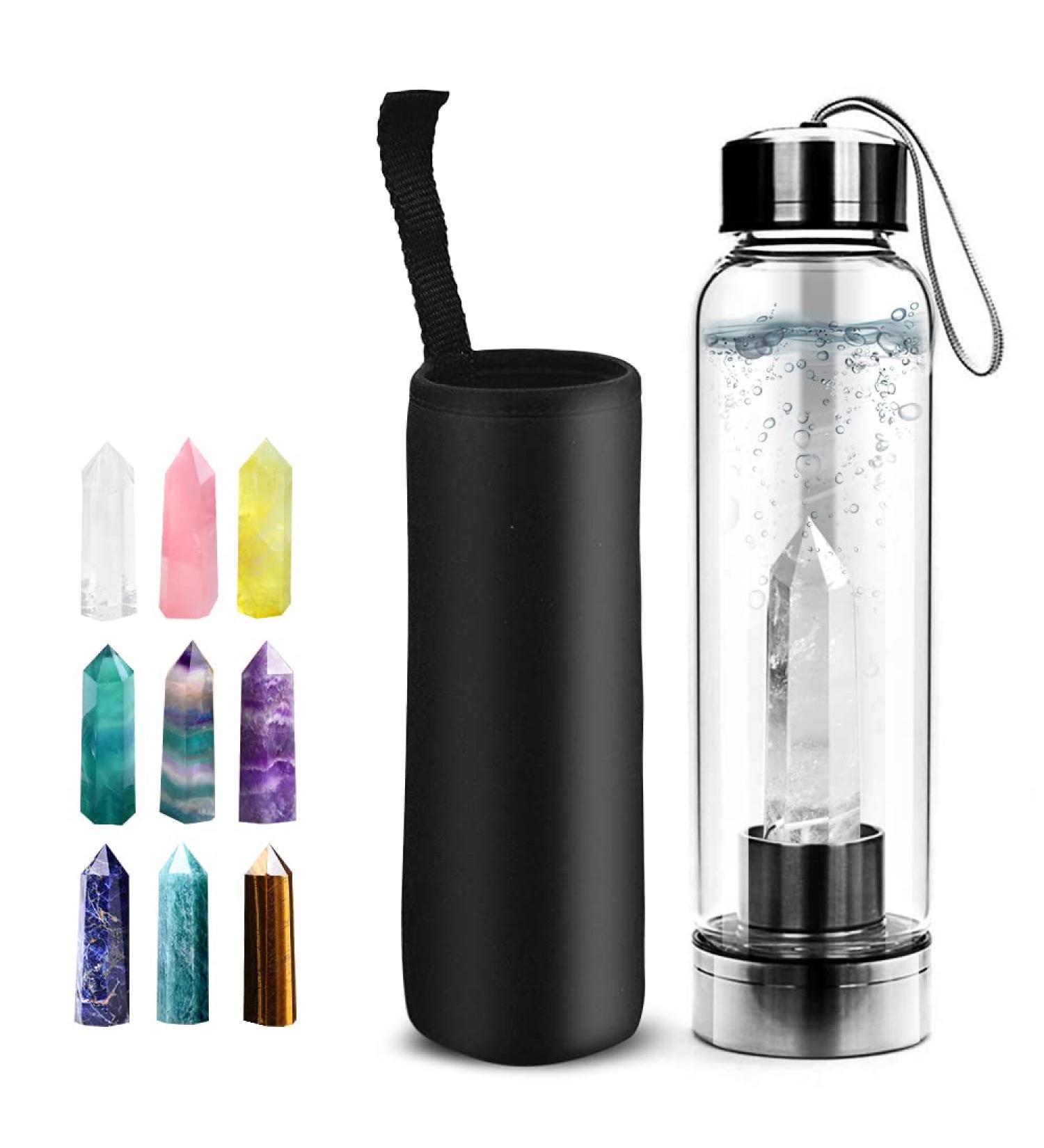 HINATAA Crystal Water Bottle - 550ml Detachable Natural Quartz for Healing & Hydration | Shop Now - Buy Online on GoSupps.com