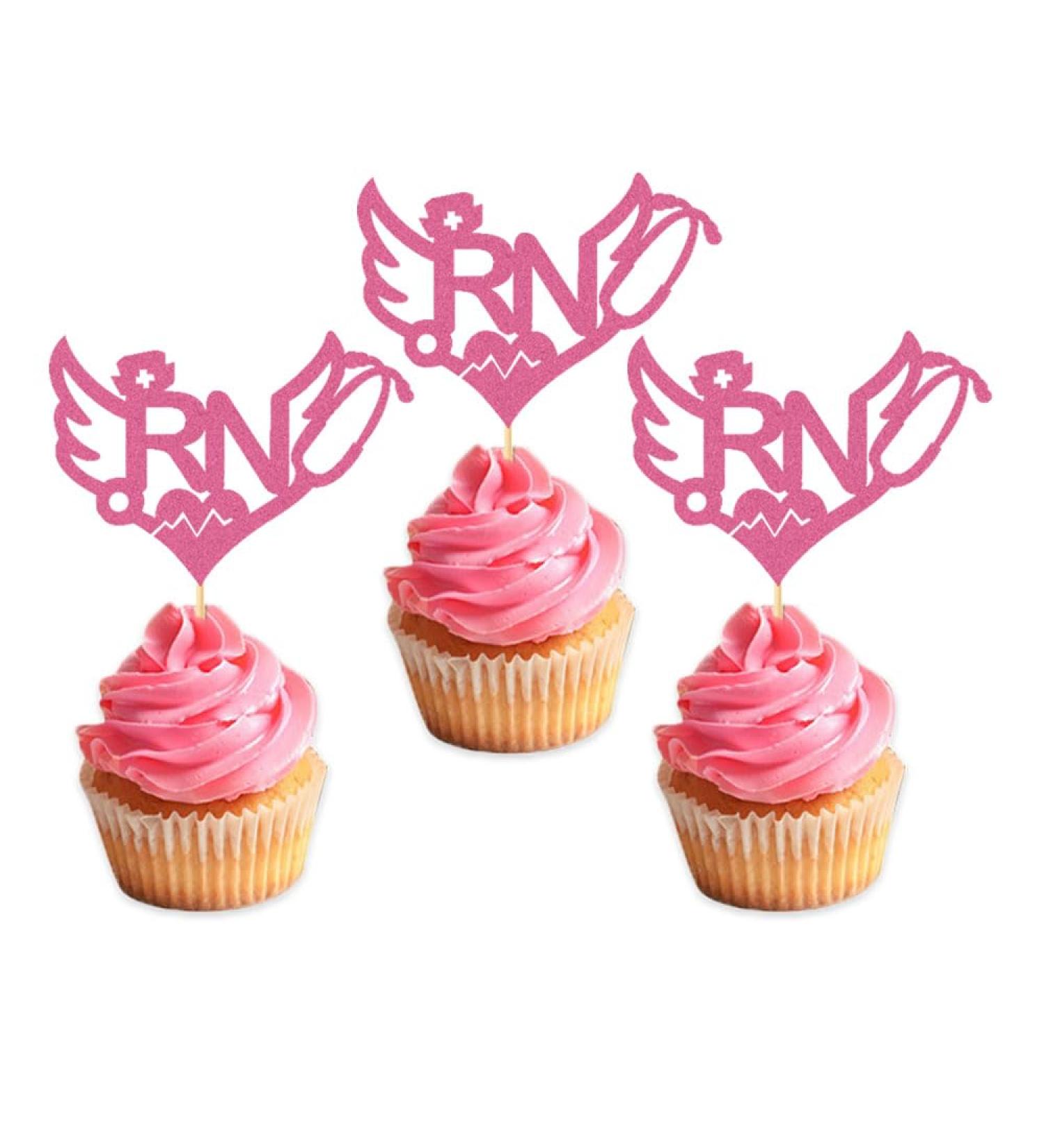 24 Pcs Pink Graduation Cupcake Toppers RN Theme Party Cake Decoration Nurse cap Stethoscope Party Cake Dessert Insert MGPFERD - Buy Online on GoSupps.com
