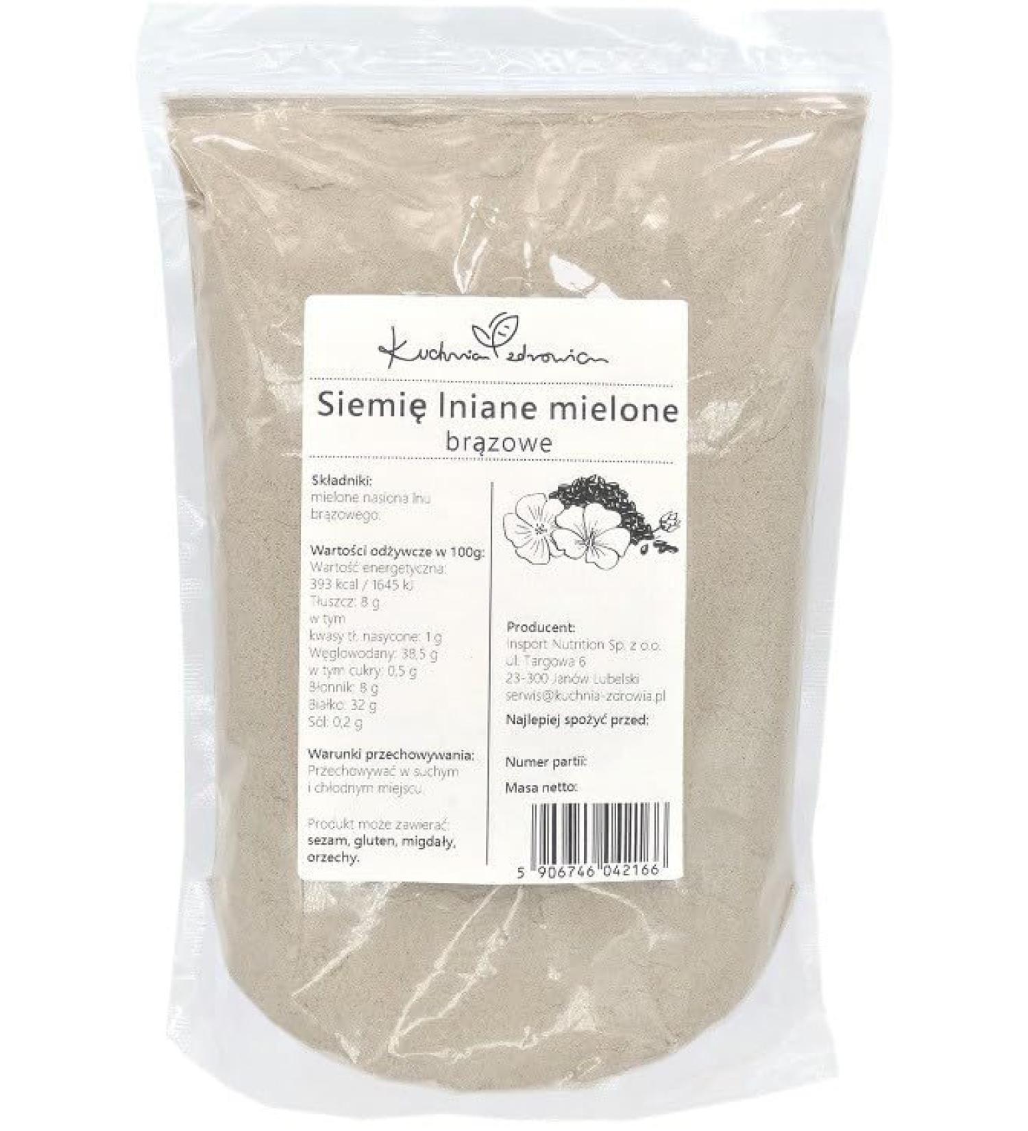  Kuchnia Zdrowia Ground brown flax seeds - Natural - Additive-free - Kuchnia Zdrowia - Resealable zip-lock bag - 1kg doypack - Buy Online on GoSupps.com