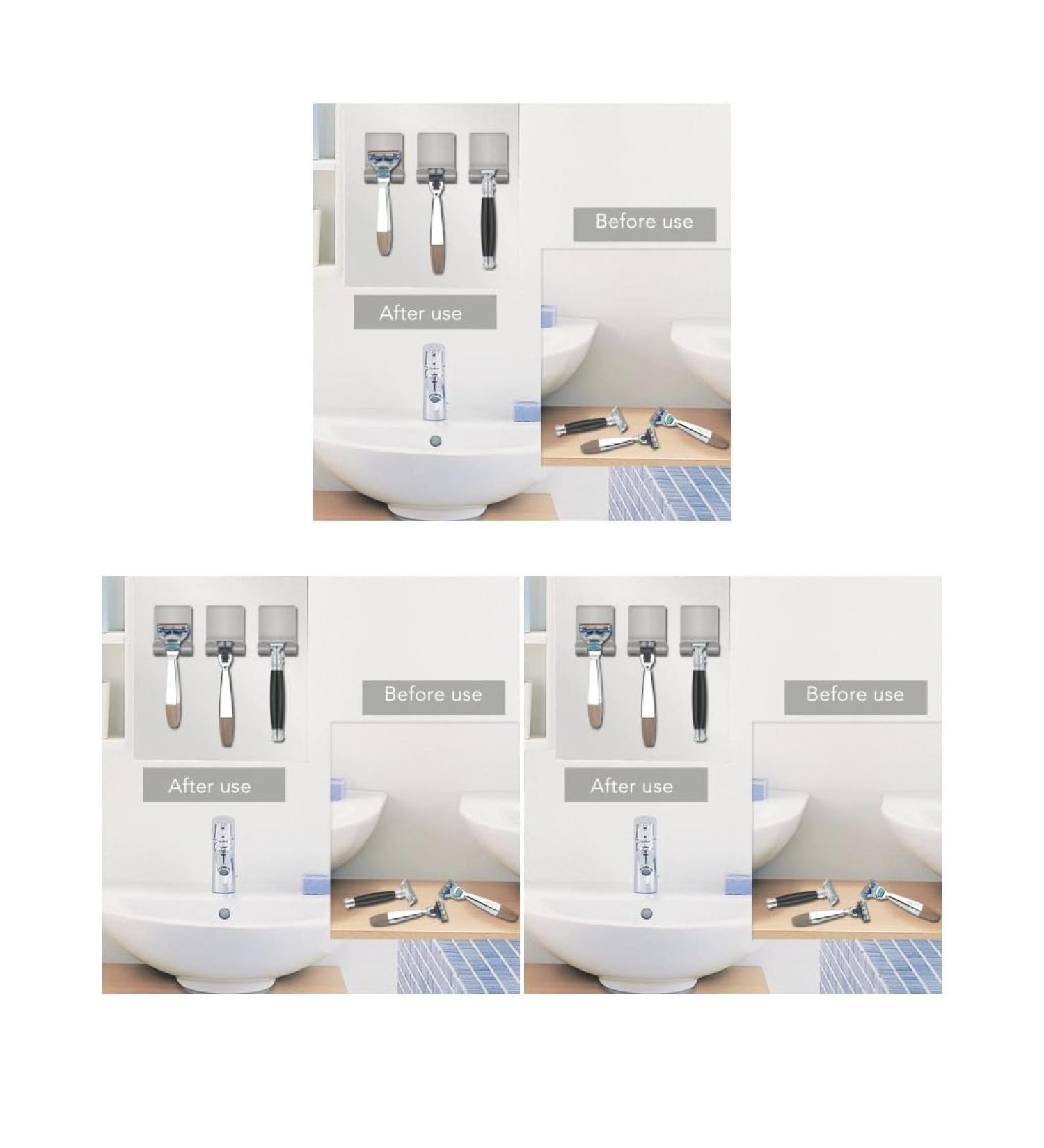 Geardangloow 3 Set Silver - Self-Adhesive Bathroom Hooks for Razors Towels & Shower Puff - Ideal for Shaving & Grooming - Buy Online on GoSupps.com