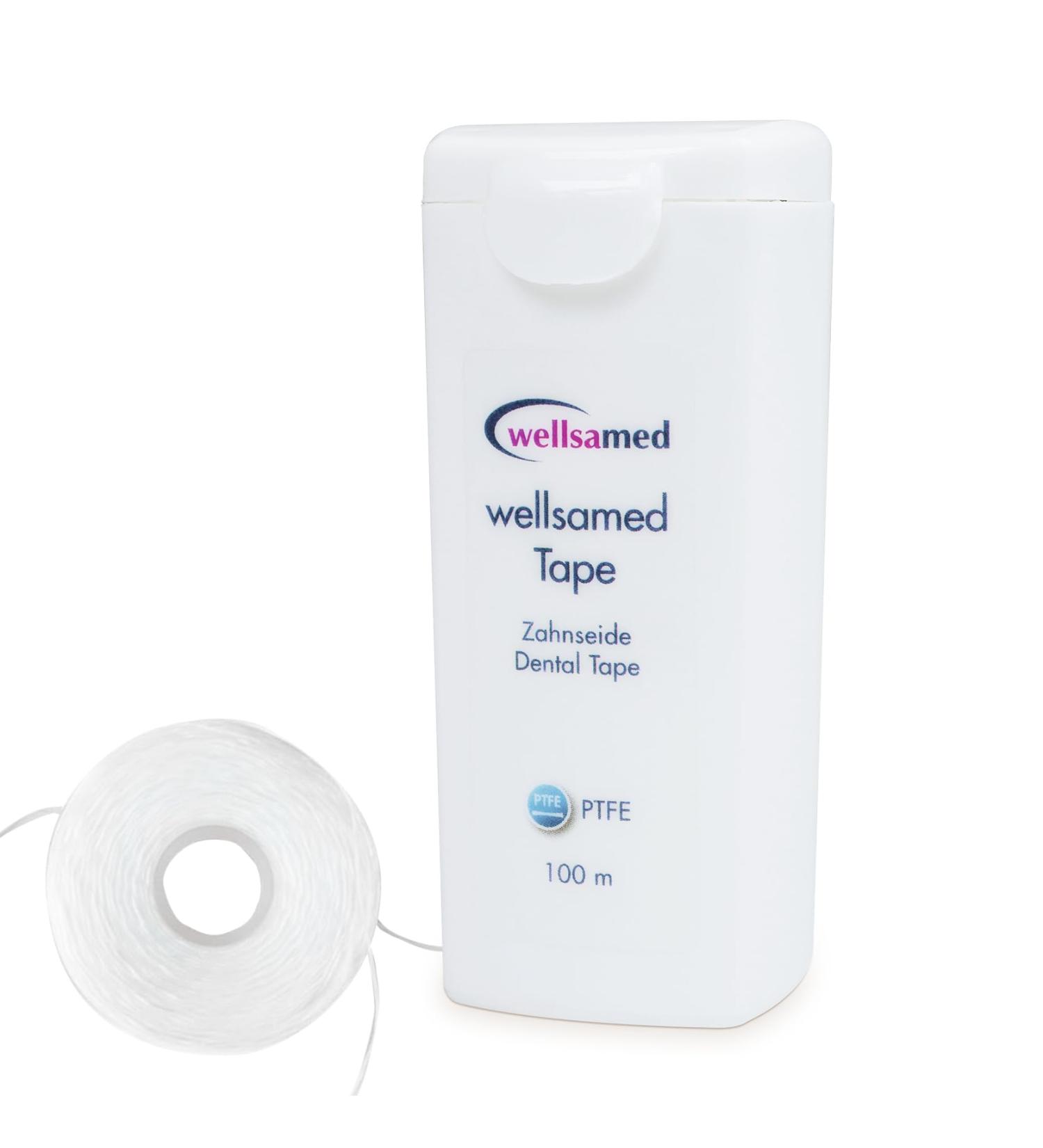 Wellsamed Unwaxed PTFE Dental Floss 100m Dispenser - Tasteless Interdental Cleaning for Healthy Teeth - Buy Online on GoSupps.com