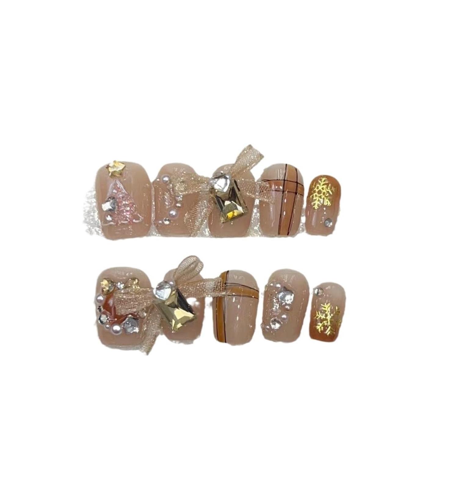 Handmade Christmas Wearing Armor Handmade Light Luxury Style Christmas Tree Bow Nail Patch Short False Nails (Size : S) - Buy Online on GoSupps.com