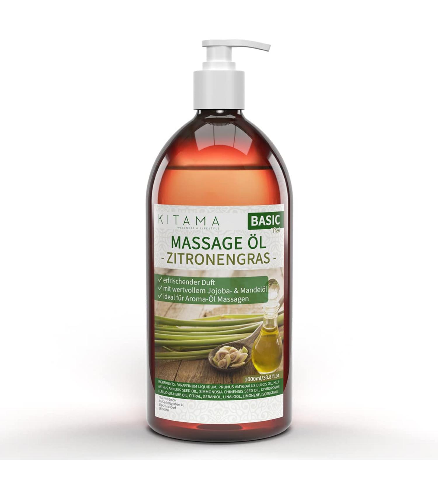 KitaMa Lemongrass Massage Oil - Nourishing Aroma Oil for Relaxation | 1000ml (1L) Thai Body Care Oil - Buy Online on GoSupps.com