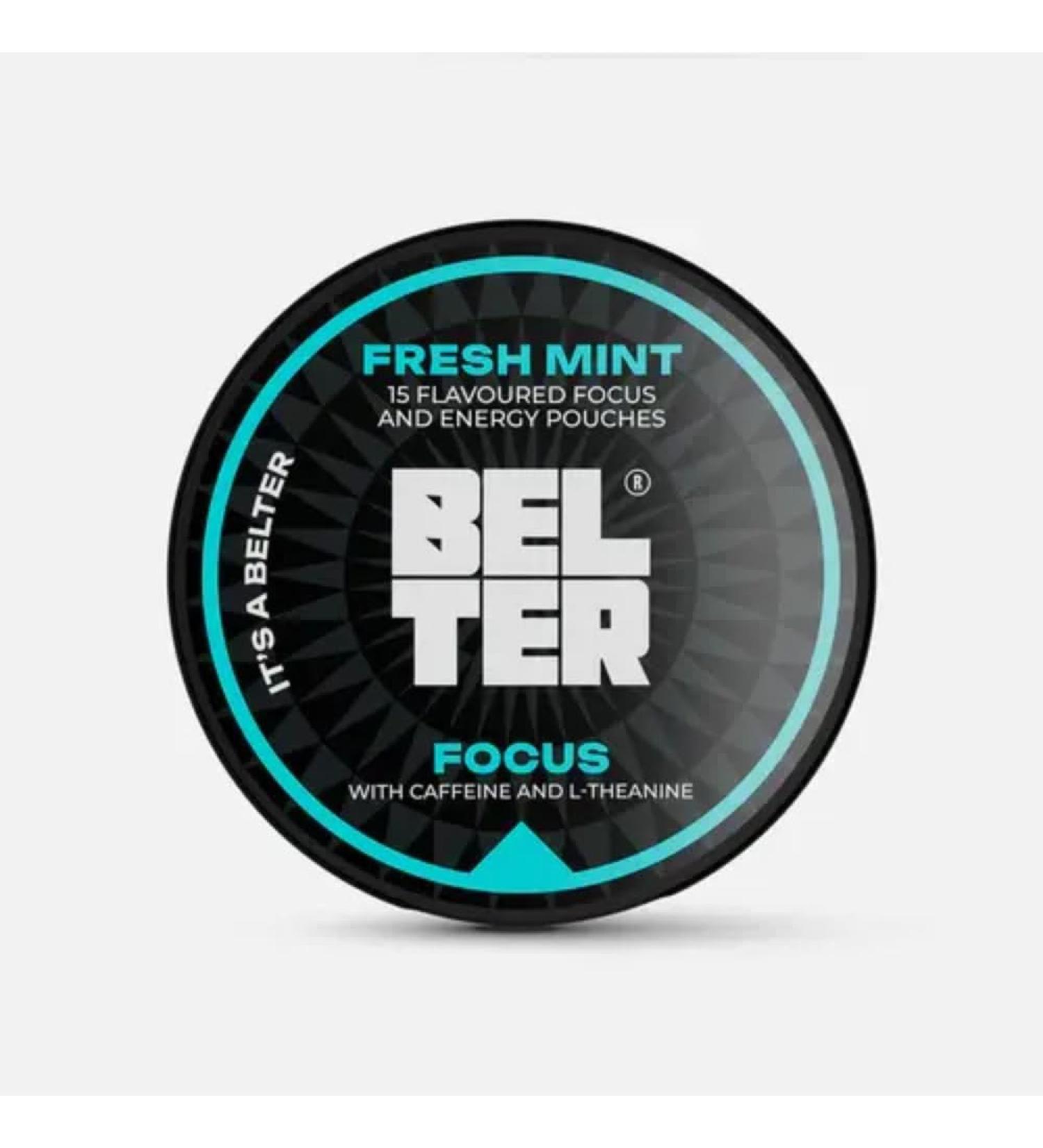 BELTER Focus - Fresh Mint - Caffeine Pouches - 15 Count - Fast-Acting - Zero-Calorie Energy Boost with L-Theanine - 96mg Caffeine Per Pouch - Ideal for Sports, Gym, Gaming, & Work FOCUS - Fresh Mint 15 Count - Buy Online on GoSupps.com