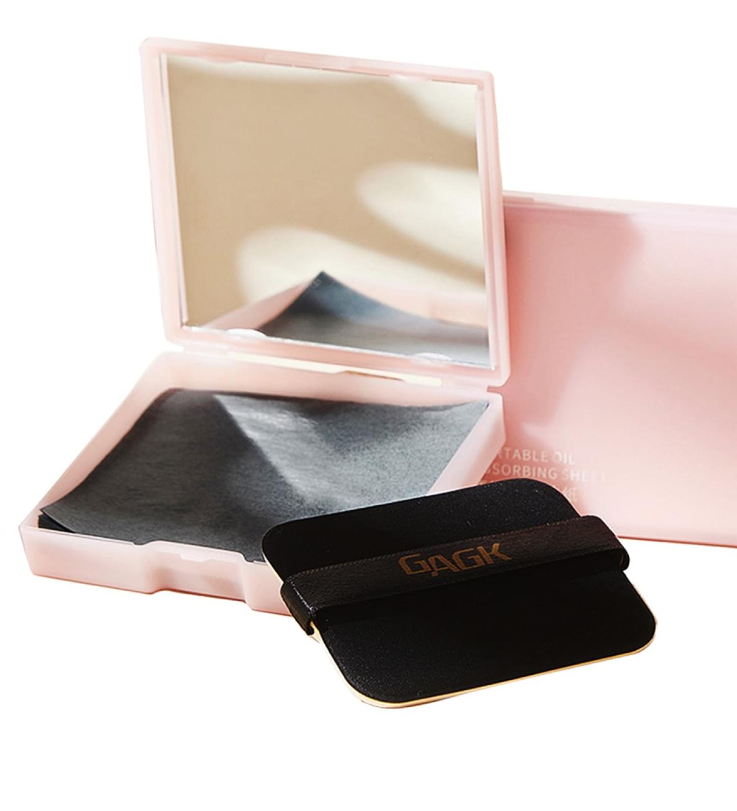 200 Oil Control Blotting Papers with Mirror & Adhesive Puff - Pink Facial Care Sheets for Men & Women - Buy Online on GoSupps.com