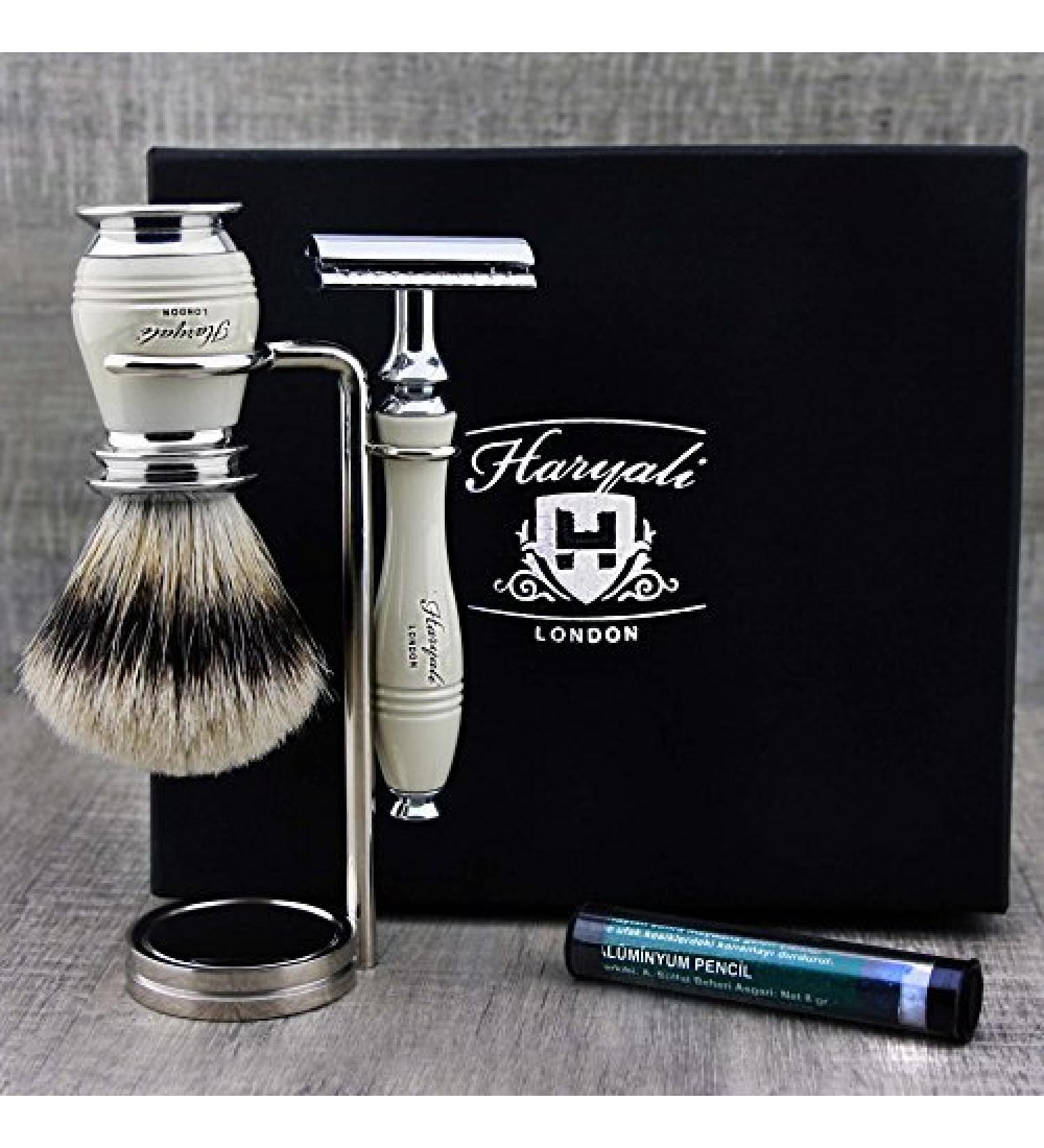 Top Old School Shaving Set for Men | Silver Tip Brush DE Safety Razor & Chrome Stand - Gentlemen's Grooming Essential - Buy Online on GoSupps.com