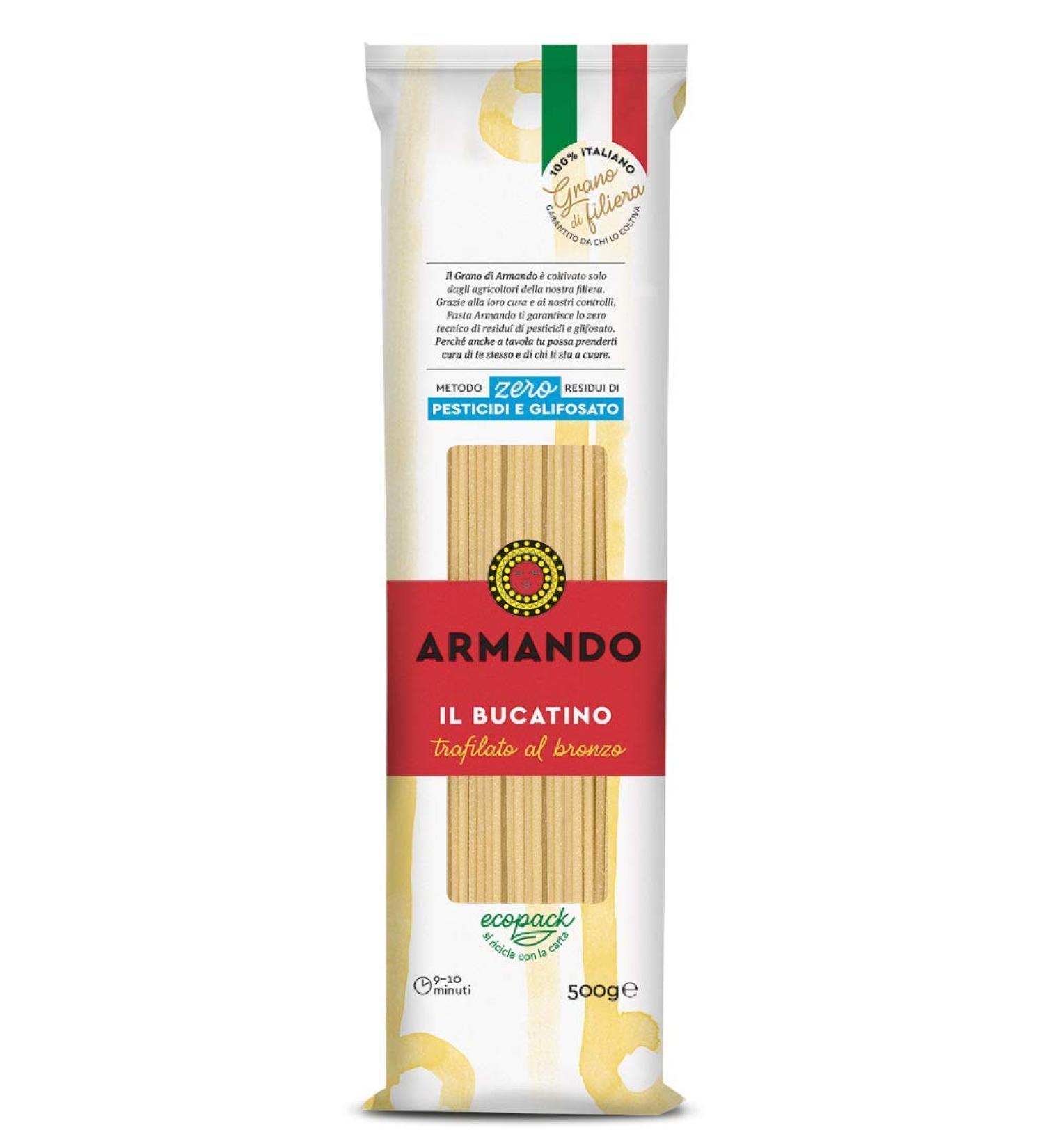 Grano Armando X4 ARMANDO PASTA LE BUCATIN DE SEMLE DE GRANO DUR ITALIEN - BRONZE-TREATED - Zero pesticide and glyphosate residues (4 X 500 g)