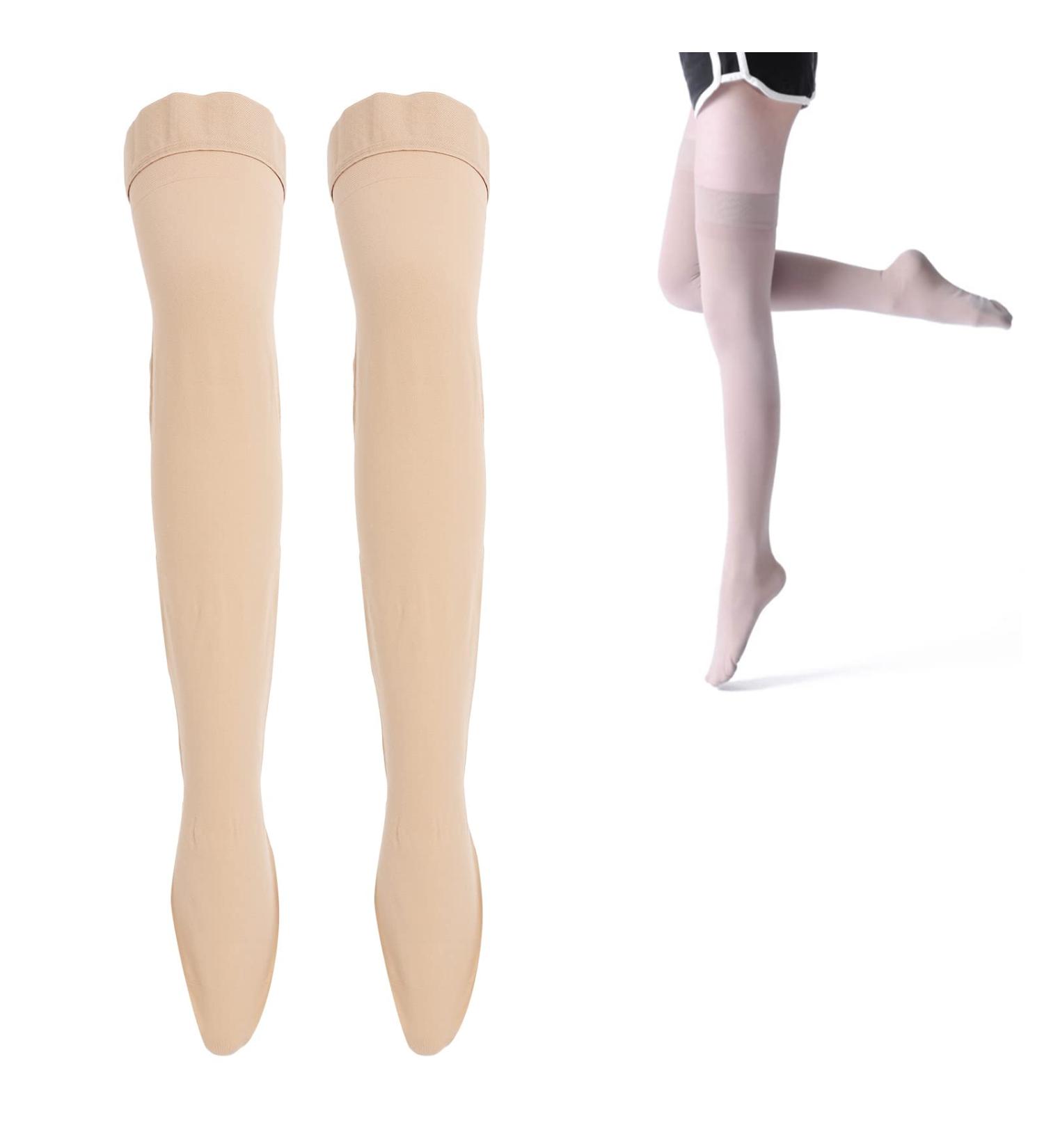 Plus Size Beige Thigh High Compression Socks 23-32 mmHg for Running & Sports - Buy Online on GoSupps.com