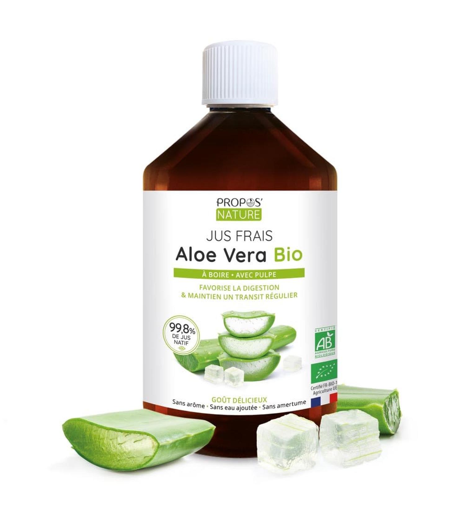 Organic Aloe Vera juice with fresh pulp - 99.8% native juice - Promotes digestion - 500 ml - Propos'Nature - Buy Online on GoSupps.com