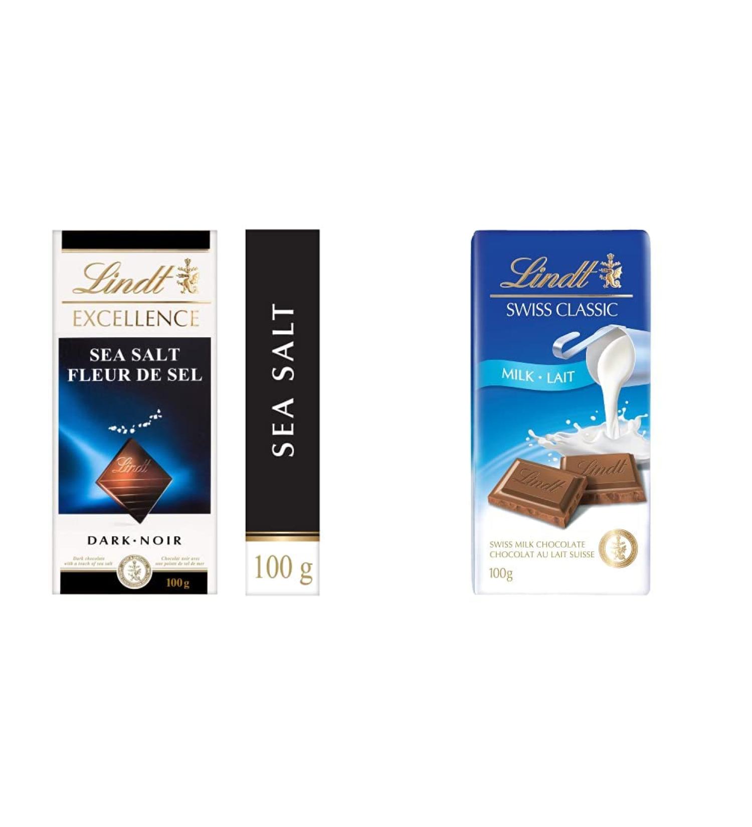 Lindt EXCELLENCE Sea Salt Dark Chocolate Bar 100 Grams & Swiss Classic Milk Chocolate Bar 100.0 g (Pack of 1) Chocolate Bar + Chocolate Bar - Buy Online on GoSupps.com