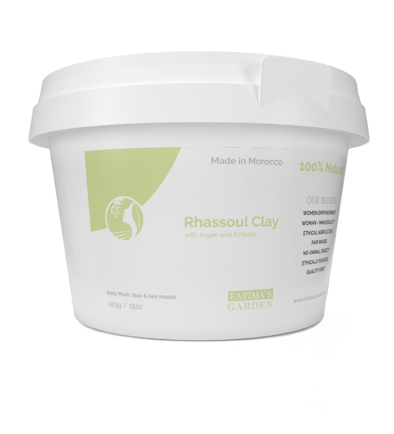 Fatima's Garden Rhassoul Clay 100% Natural Moroccan Ghassoul Clay Powder - 15oz / 425g | Enriched with Argan & 6 Herbs for Cleansing, Softening & Purifying - Buy Online on GoSupps.com