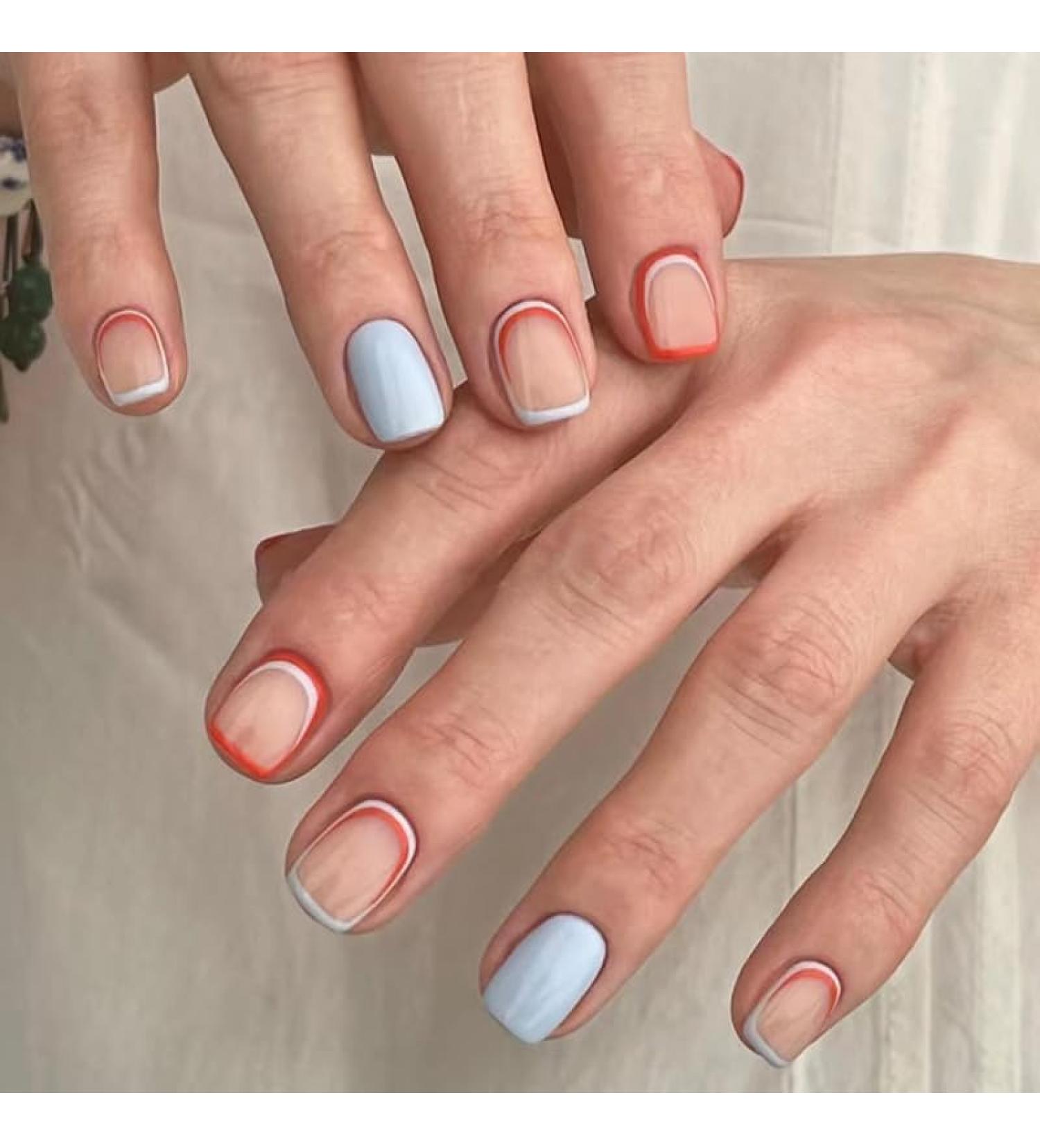 Shop Mrcuvaryas Press On Nails - Square Bunt French Fake Nails Full Cover 24 Colorful Acrylic Sets with Nail Glue for Women - Buy Online on GoSupps.com