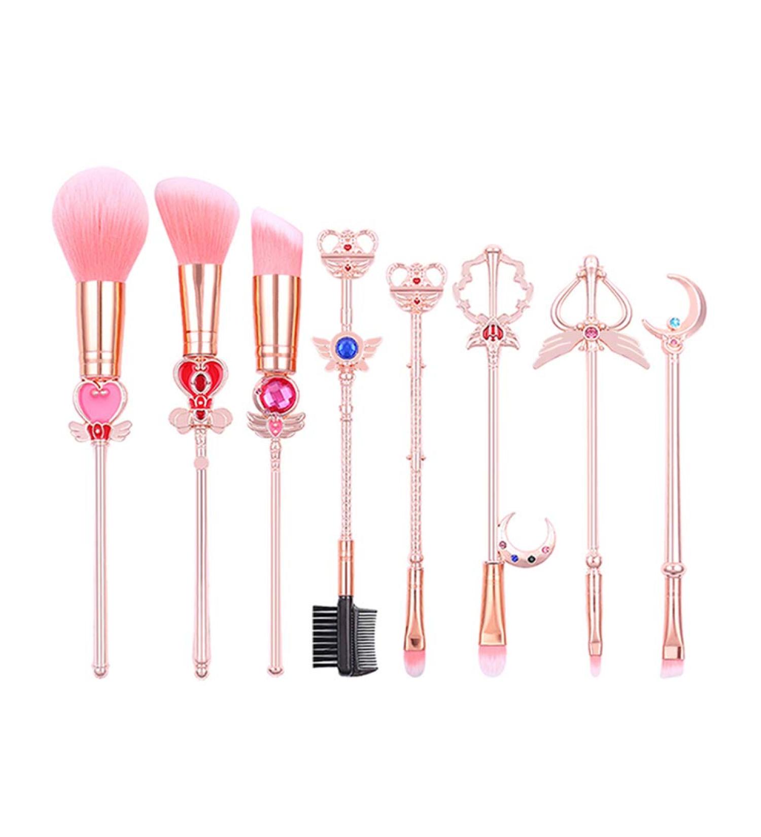 Sailormoon Makeup Brush Set with Pouch | Rose Gold Cosmetic Brushes & Gems - MJ-155 - Buy Online on GoSupps.com