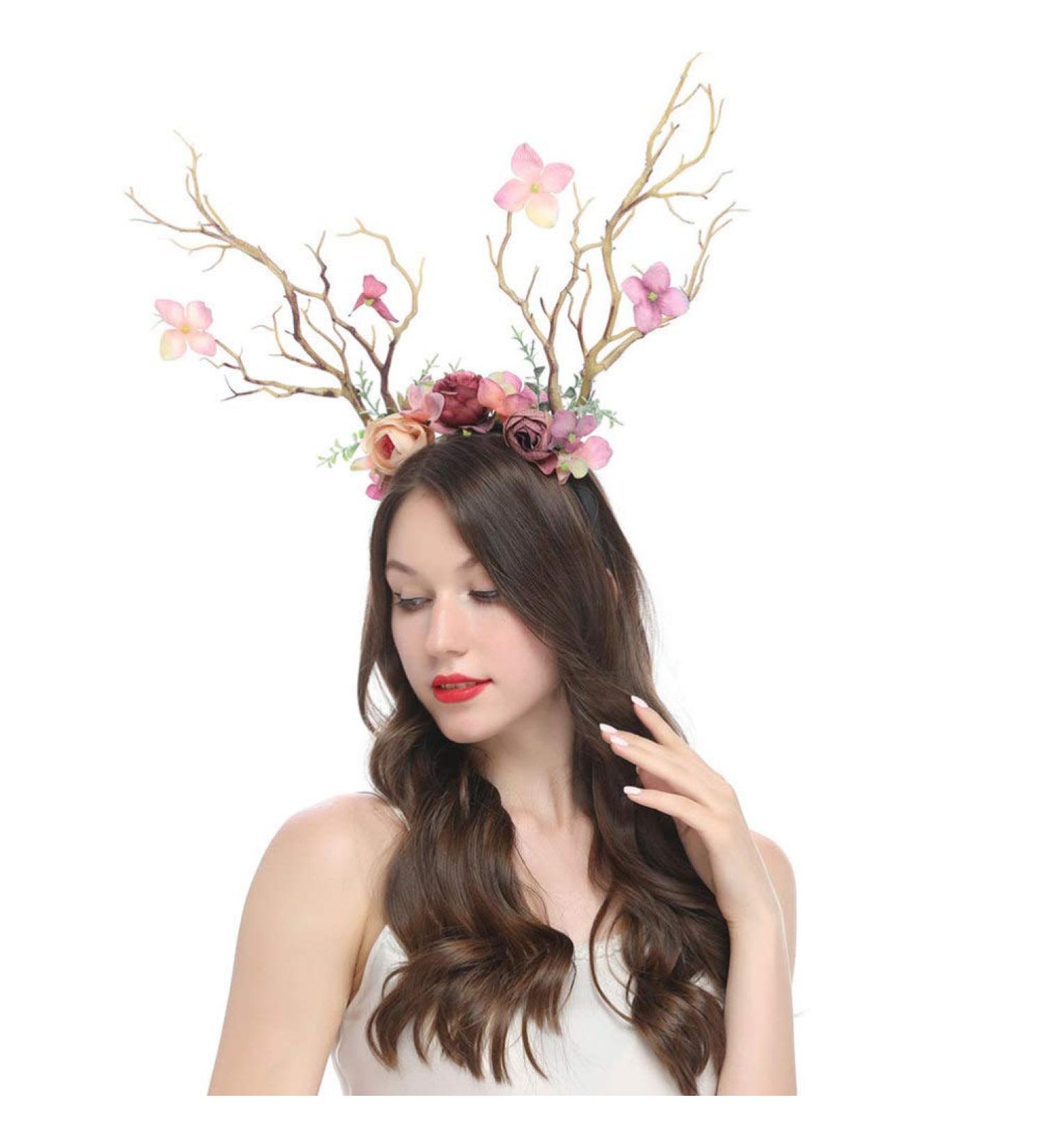 Lurrose Kids Antler Headband 1PC Deer Antler Flower Headband Christmas Branch Antlers Headband Forest Goddess Headdress for Party Cosplay Festival Photos Light coffee color - Buy Online on GoSupps.com