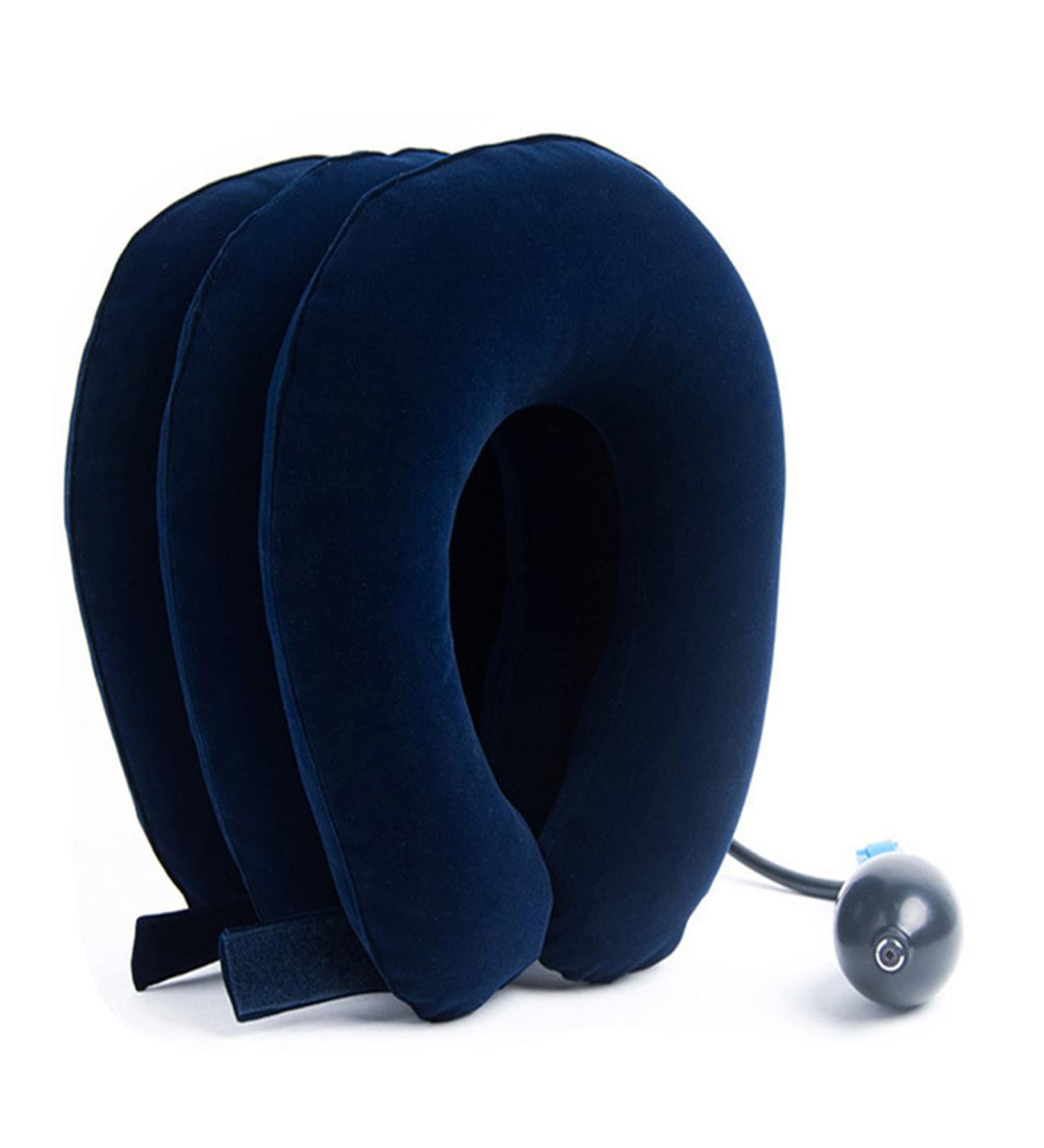 Warm Girl Inflatable Adjustable Neck Collar Pillow - Cervical Traction Device for Neck & Shoulder Pain Relief at Home - Blue - Buy Online on GoSupps.com
