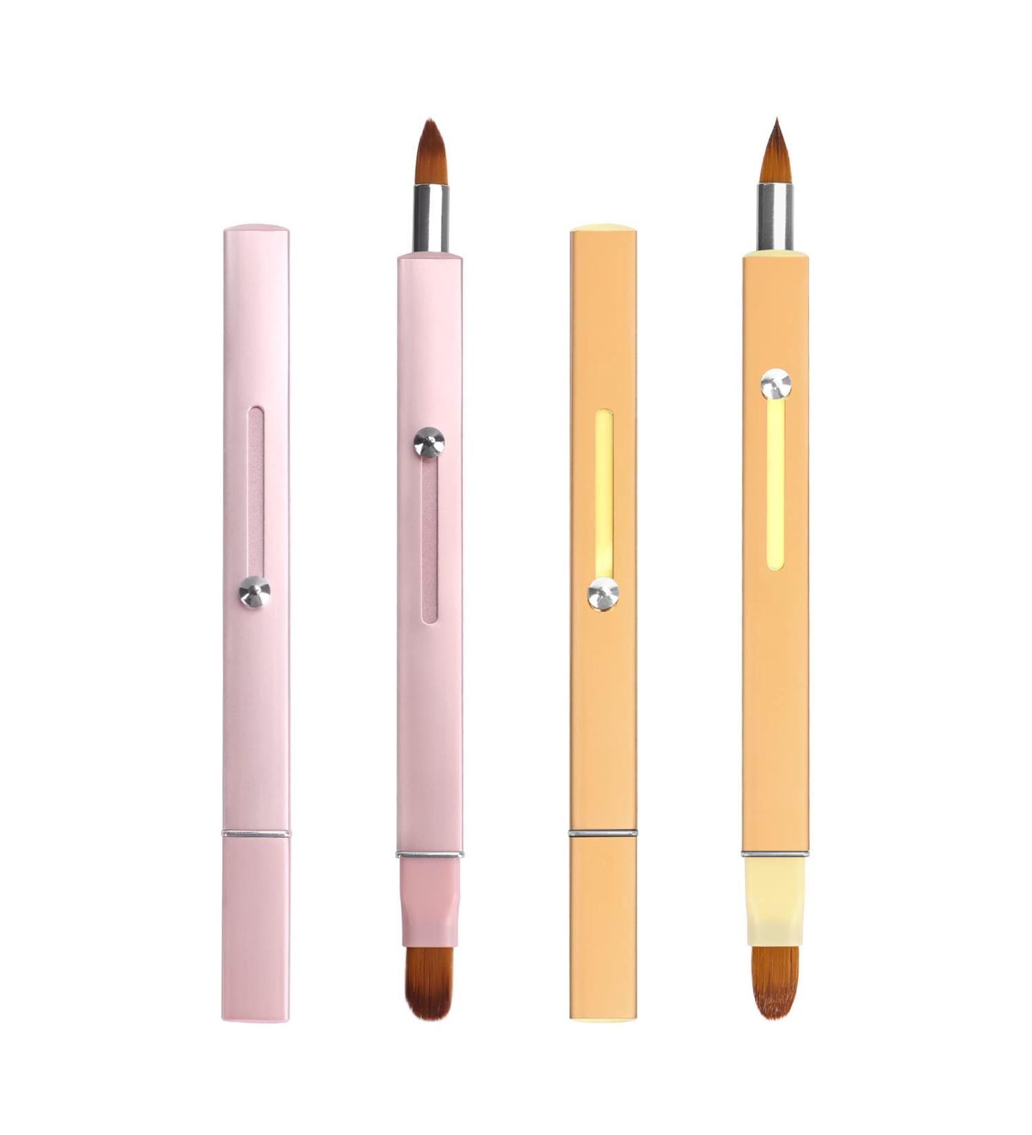Unaone Retractable Lip Brush Set - 2 Double-ended Applicators for Lipstick, Liner & Gloss - Portable Smudge & Concealer Brush - Pink/Gold - Buy Online on GoSupps.com