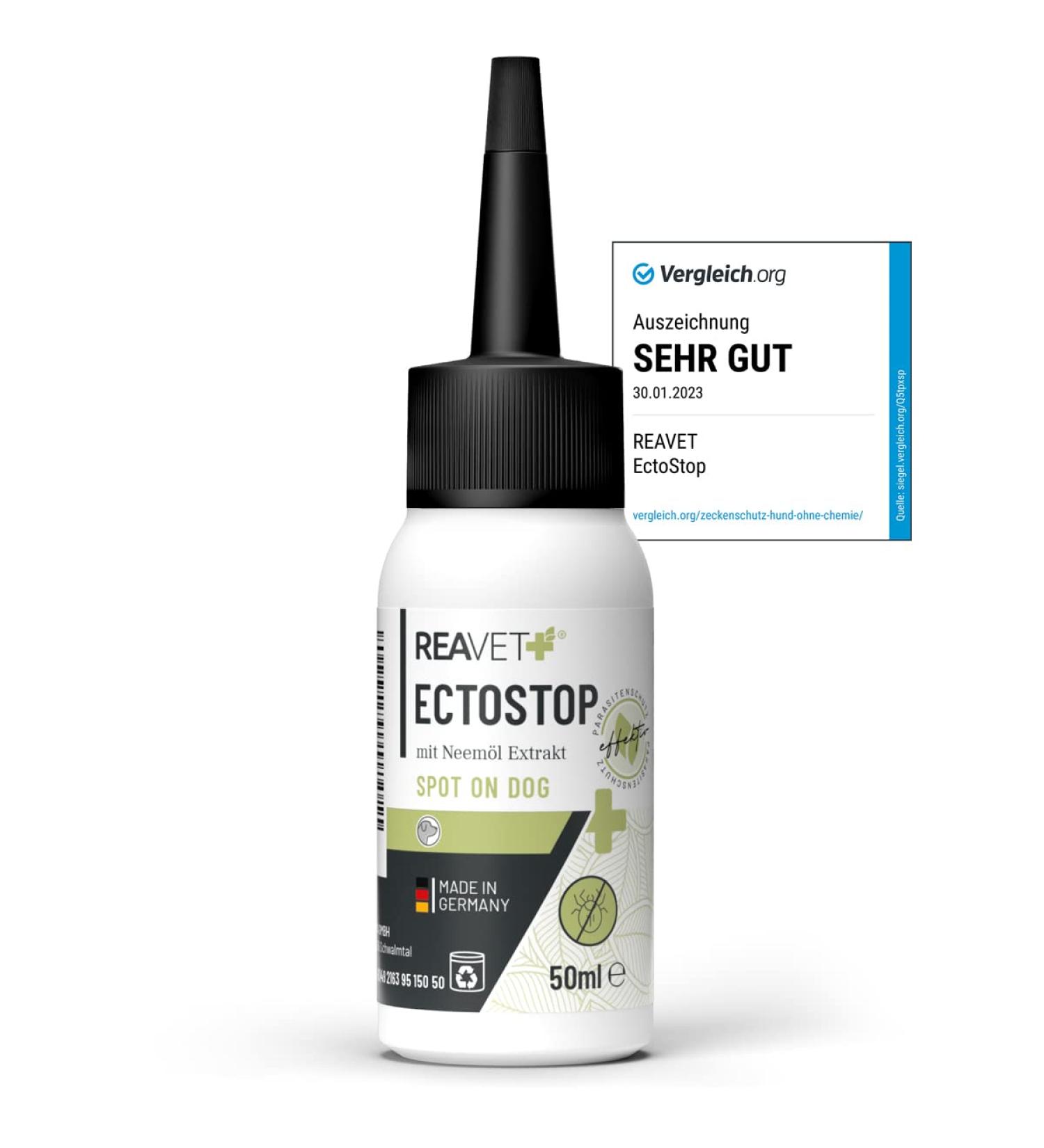 REAVET ECTOSTOP Flea & Tick Spot Treatment for Dogs - 50ml Neem Oil Ectoparasite Remedy - Buy Online on GoSupps.com