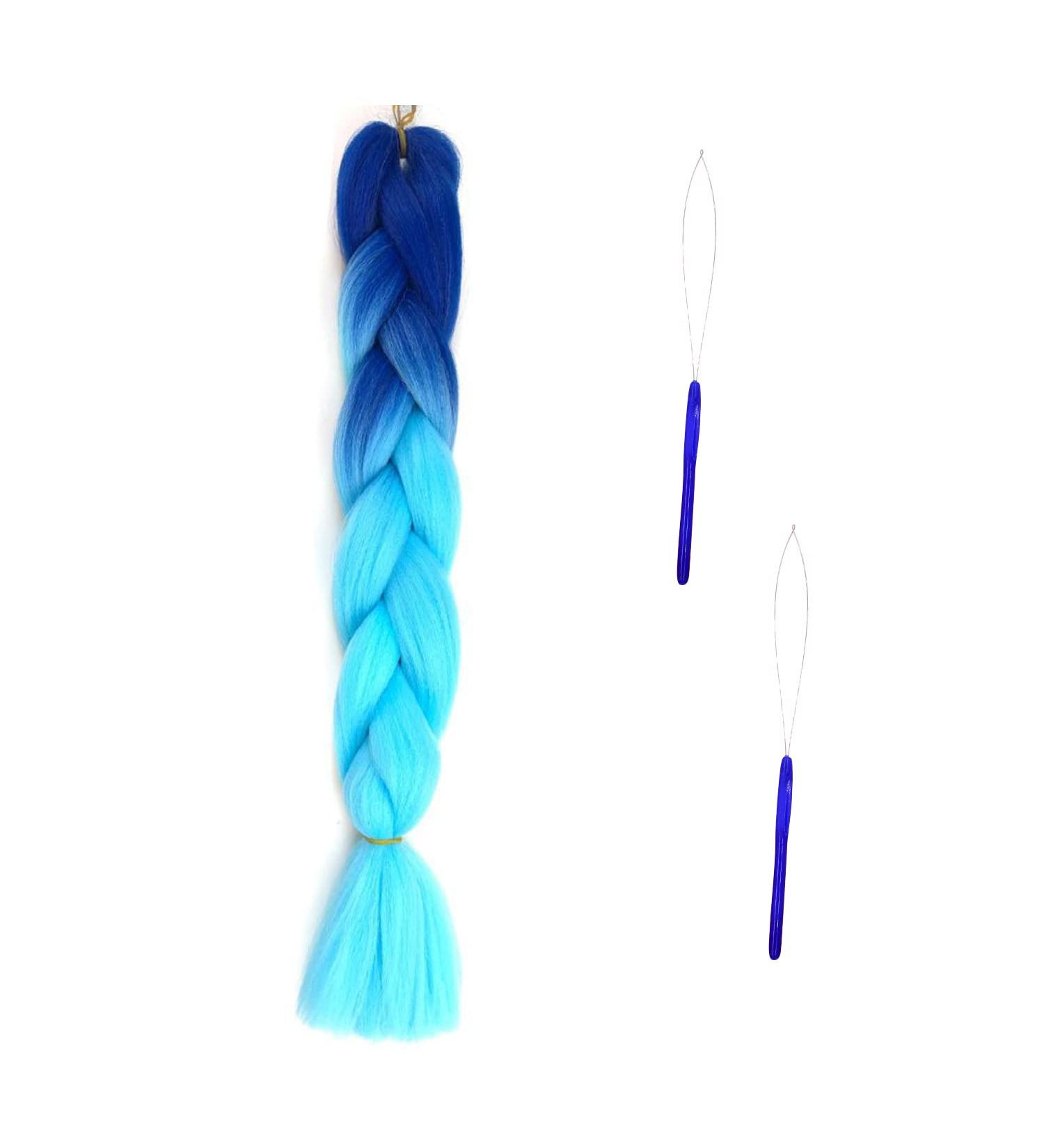 Colored Big Braids Braided Hair Hair Extensions Braids Braided Colored Hair Gradient Colored Hair Extensions with 2 Pieces of Hair Extension Rings for DIY Dress Up ect (Royal Blue to Sky Blue) - Buy Online on GoSupps.com