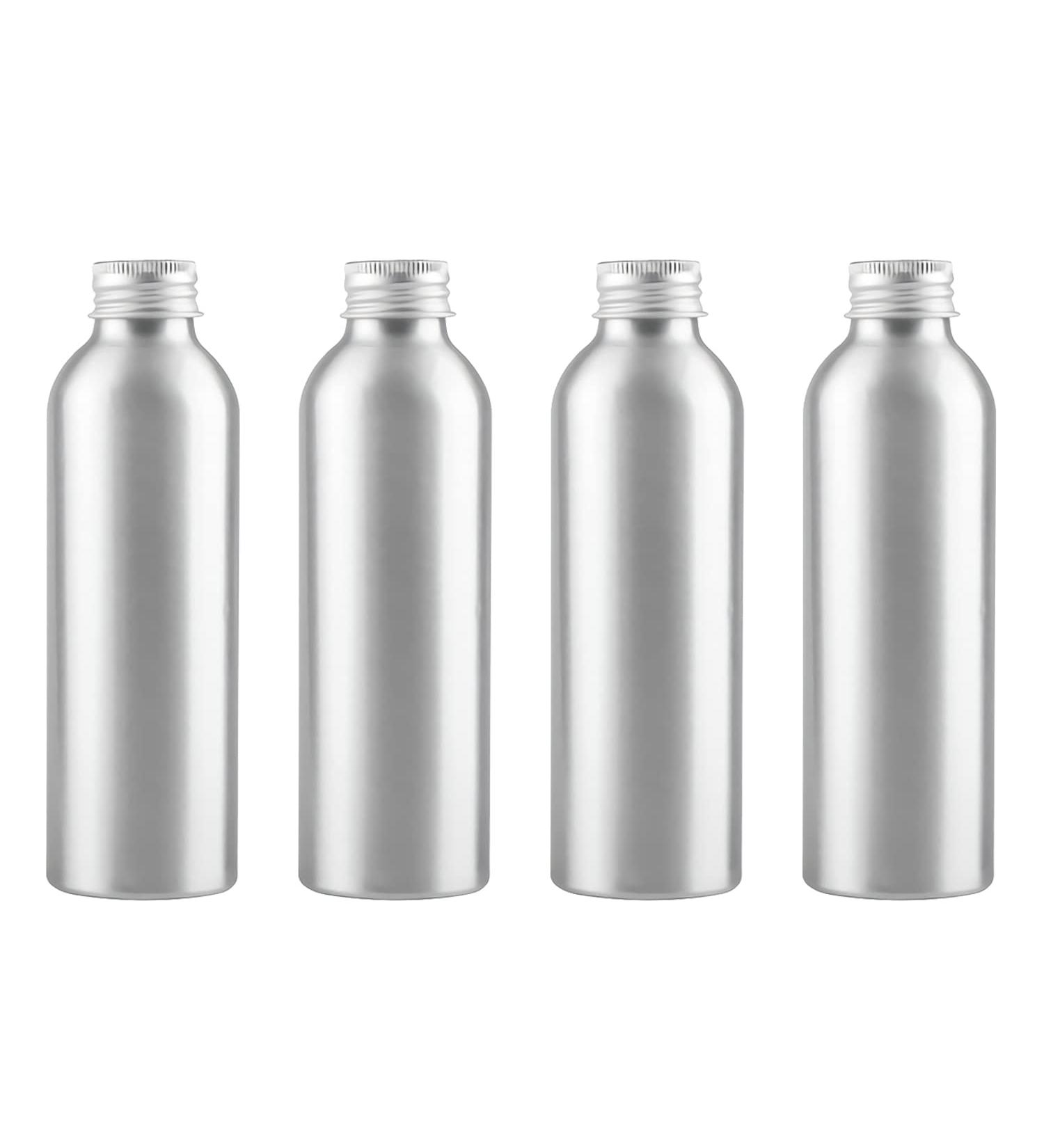 Zeoabsy 150ml Silver Aluminum Bottles - 4 Pack of Empty Round Containers for Cosmetics Oils & Travel - Perfect for Hotels & Bathroom Use - Buy Online on GoSupps.com