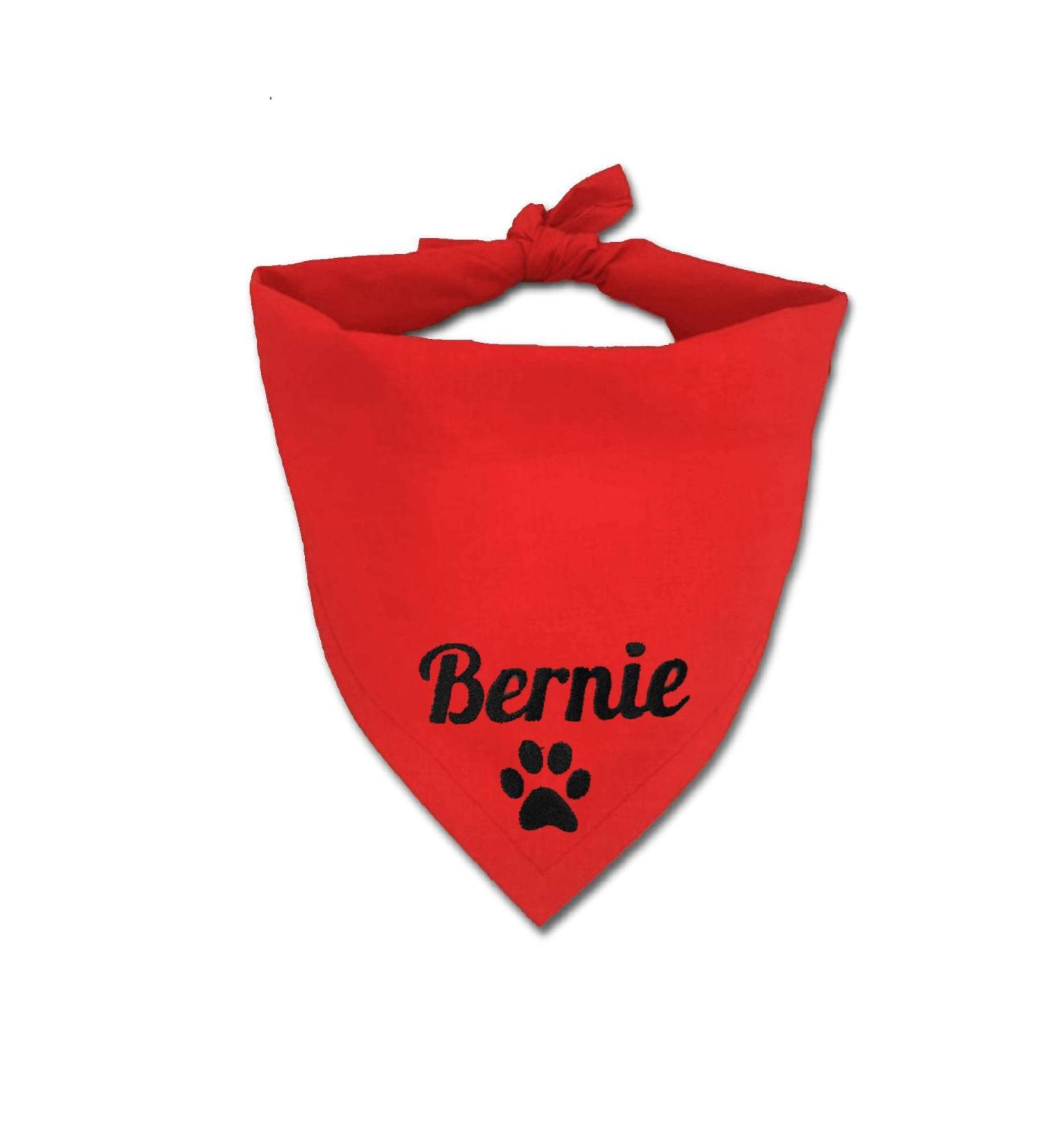 Personalized Red Dog Bandana | Adjustable Cotton Triangle Neckerchief with Embroidered Name | Custom Dog Scarf (Small) - Buy Online on GoSupps.com