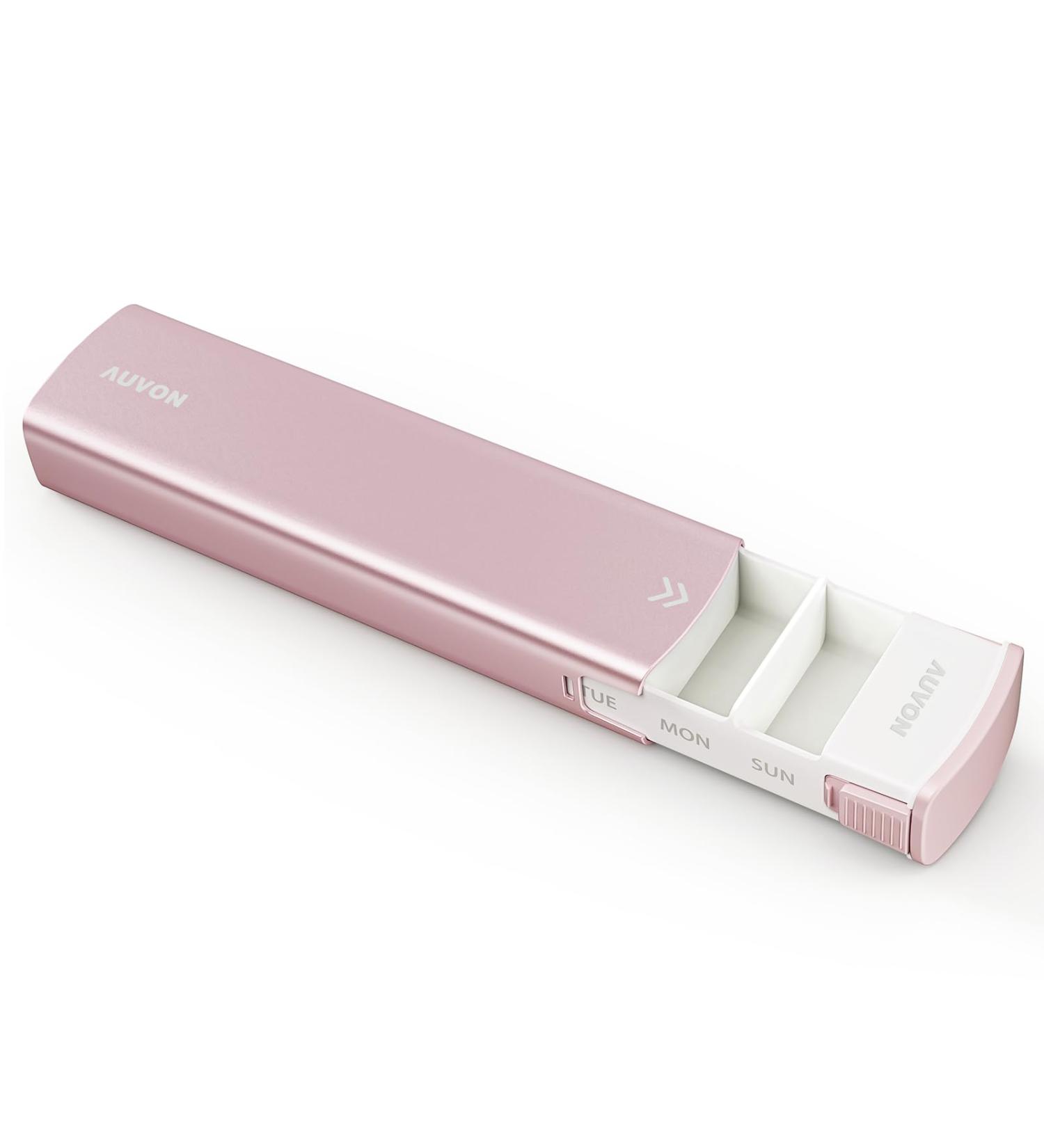 AUVON Aluminum Alloy 7 Day Pill Box Organizer for Travel - Stylish Design with Privacy Protection - Large Compartment for Vitamins and Supplements (Pink) - Buy Online on GoSupps.com