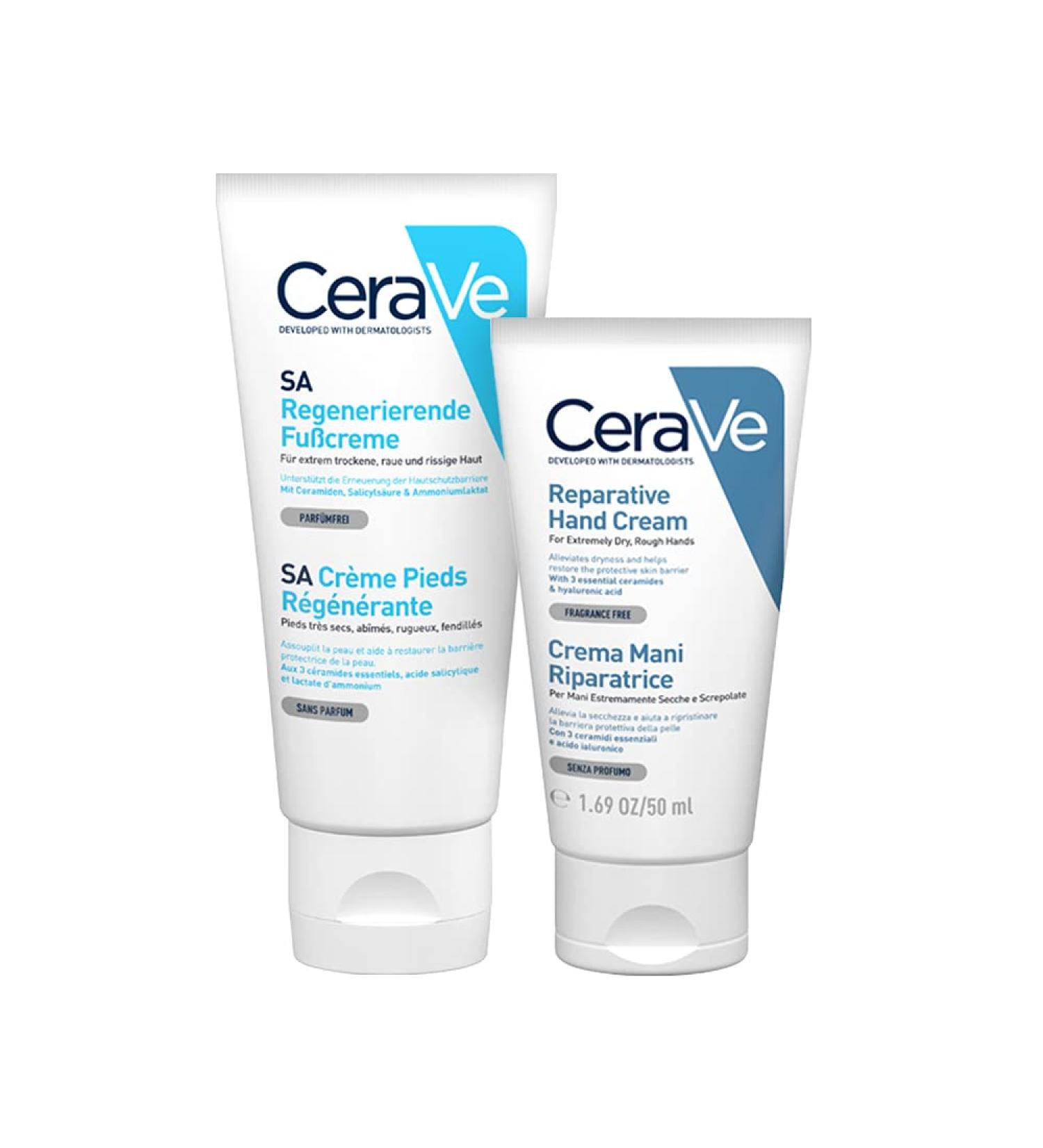 CeraVe Repairing Hand Cream Kit For Cracked Hands With Hyaluronic Acid and Niacinamide 50 ml + SA Regenerating Hand Cream For Cracked Hands With Salicylic Acid 88 ml - Buy Online on GoSupps.com